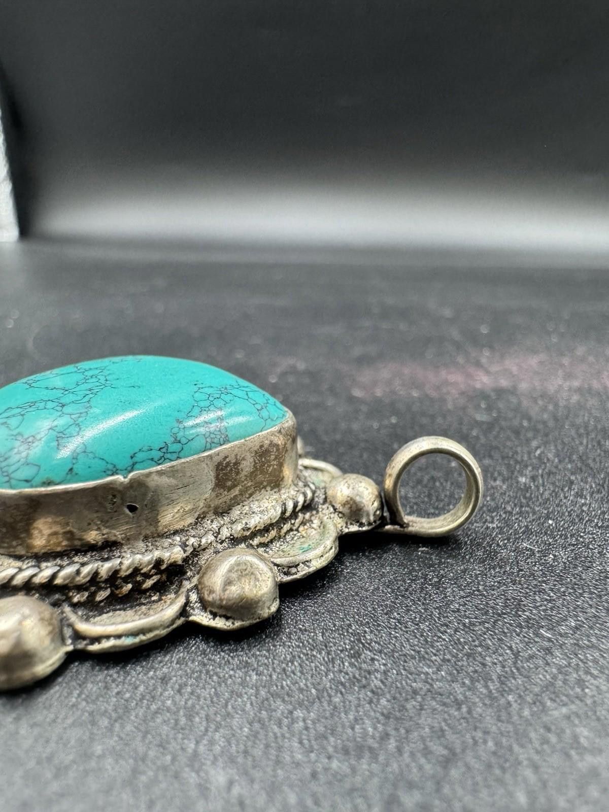 The Unbranded Brand Vintage Navajo Turquoise Pendant Sterling Silver Spiderweb M Size ONE SIZE - 5 Thumbnail