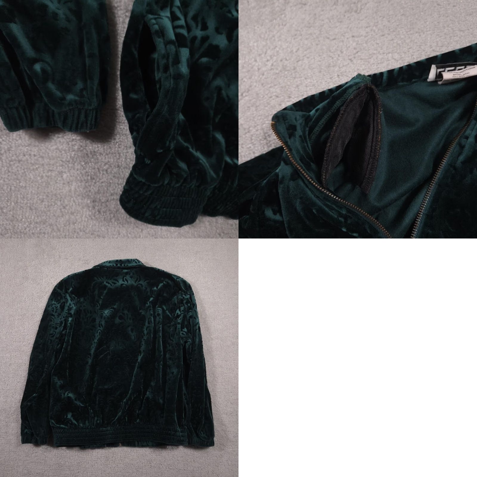 Velour Teddi Jacket Womens Medium Green Velour Zip Front Embossed Velvet Elastic Hem Size M / US 6-8 / IT 42-44 - 9 Thumbnail