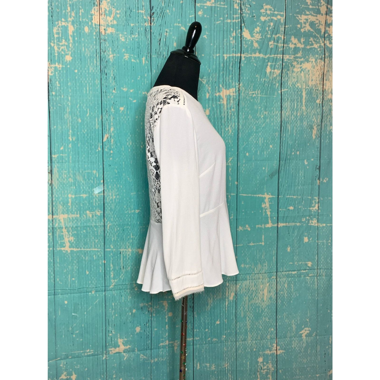 Rebecca Taylor Rebecca Taylor cream crepe lace peplum blouse 4 Size S / US 4 / IT 40 - 7 Thumbnail