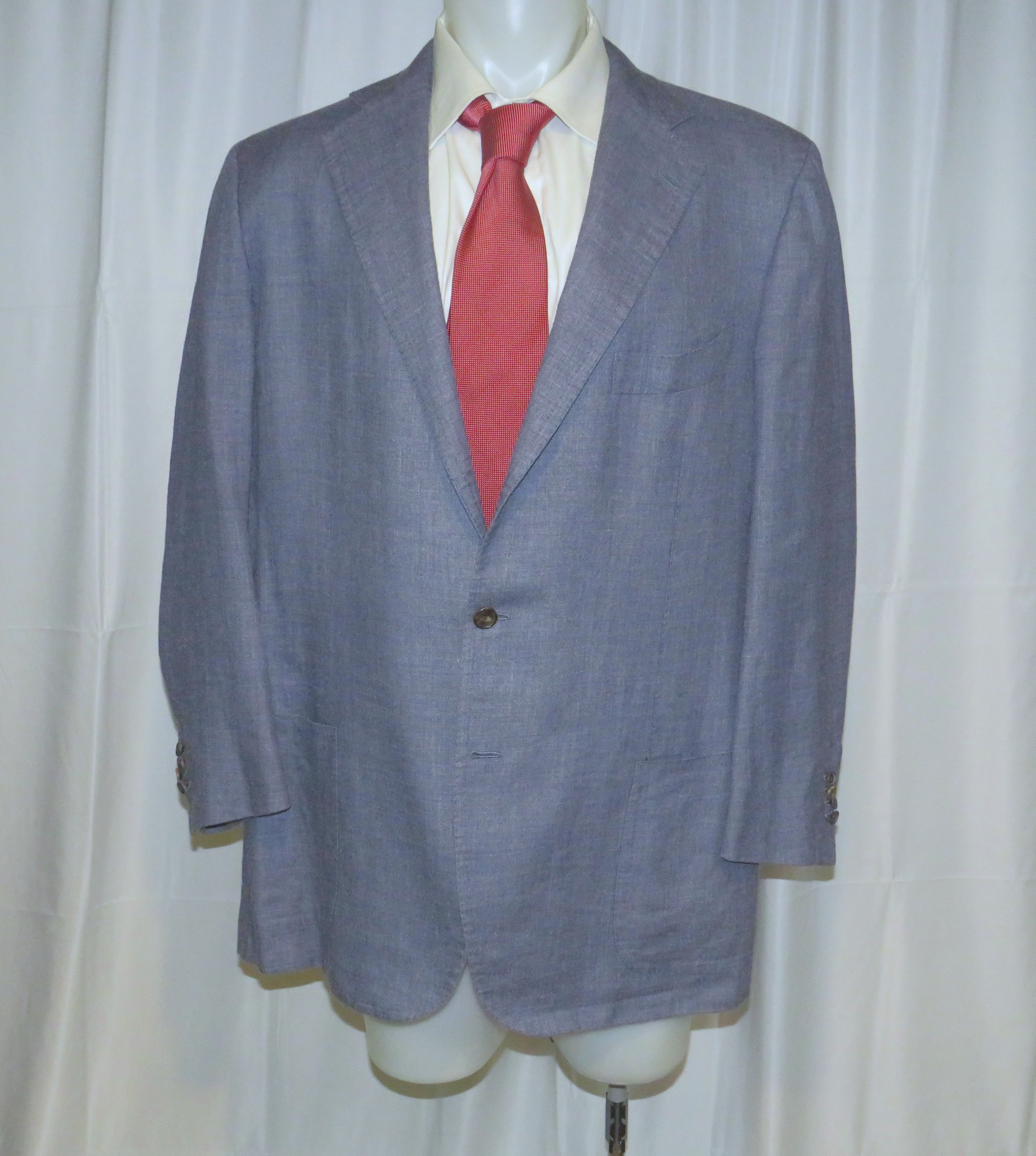 Cesare Attolini Pale Blue Chambray Cashmere Linen Three Button Blazer 48R Size 48R - 1 Thumbnail
