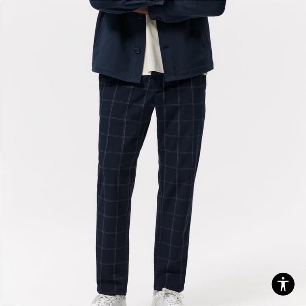 Zara Zara Men's The Driver Slim Stretch Pant Navy Plaid Medium | Grailed