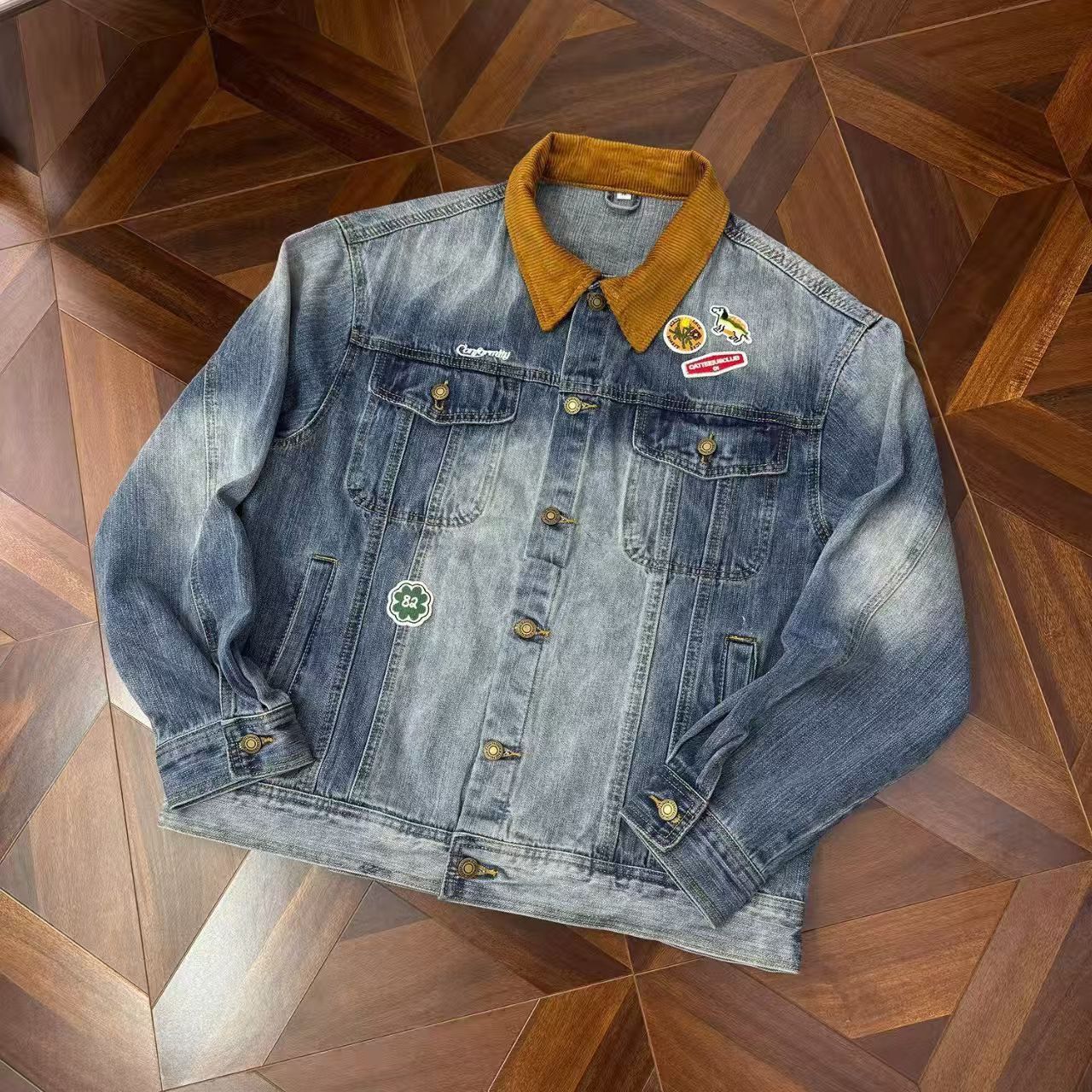 Vintage Corduroy Collar Washed Denim Jacket, Retro Workwear Coat Size US M / EU 48-50 / 2 - 1 Thumbnail