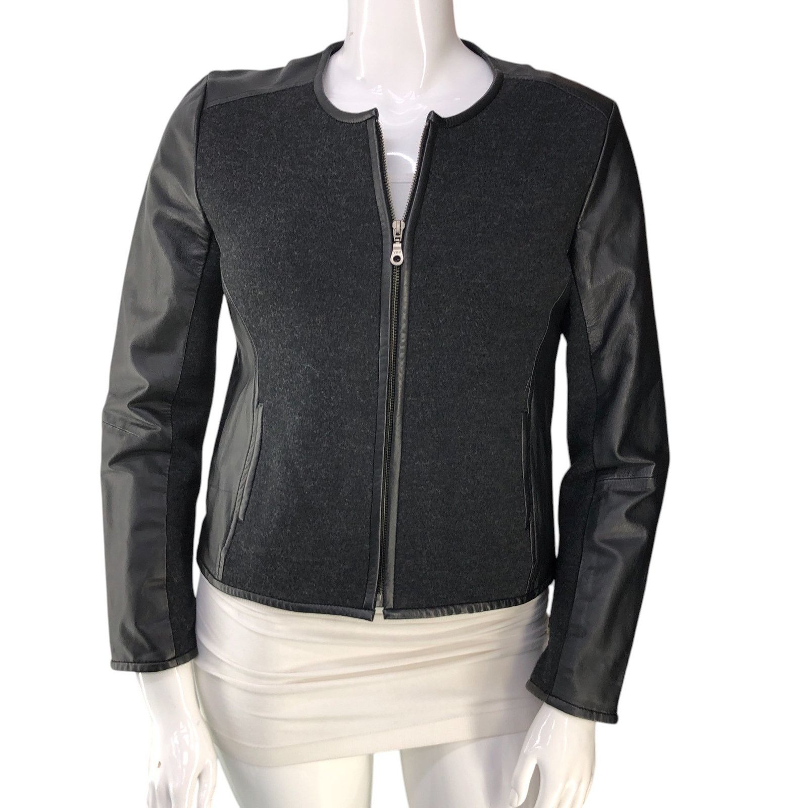 Eileen Fisher Eileen Fisher Size M Jacket Collarless Wool Leather Panel Size M / US 6-8 / IT 42-44 - 11 Thumbnail