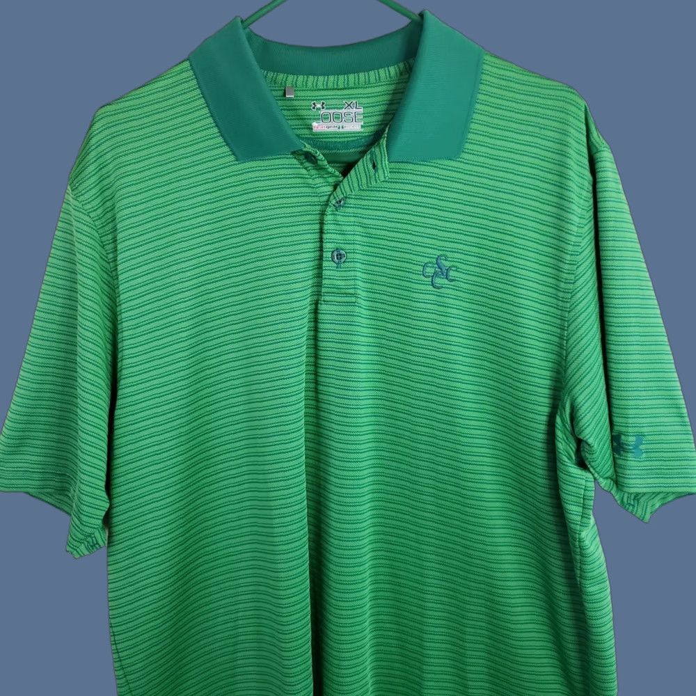 Under Armour Under Armour Men’s XL HeatGear Polo Shirt Loose The Playoff Kelly Green Golf Striped Short Sleeve Polo Mens Size US XL / EU 56 / 4 - 1 Thumbnail