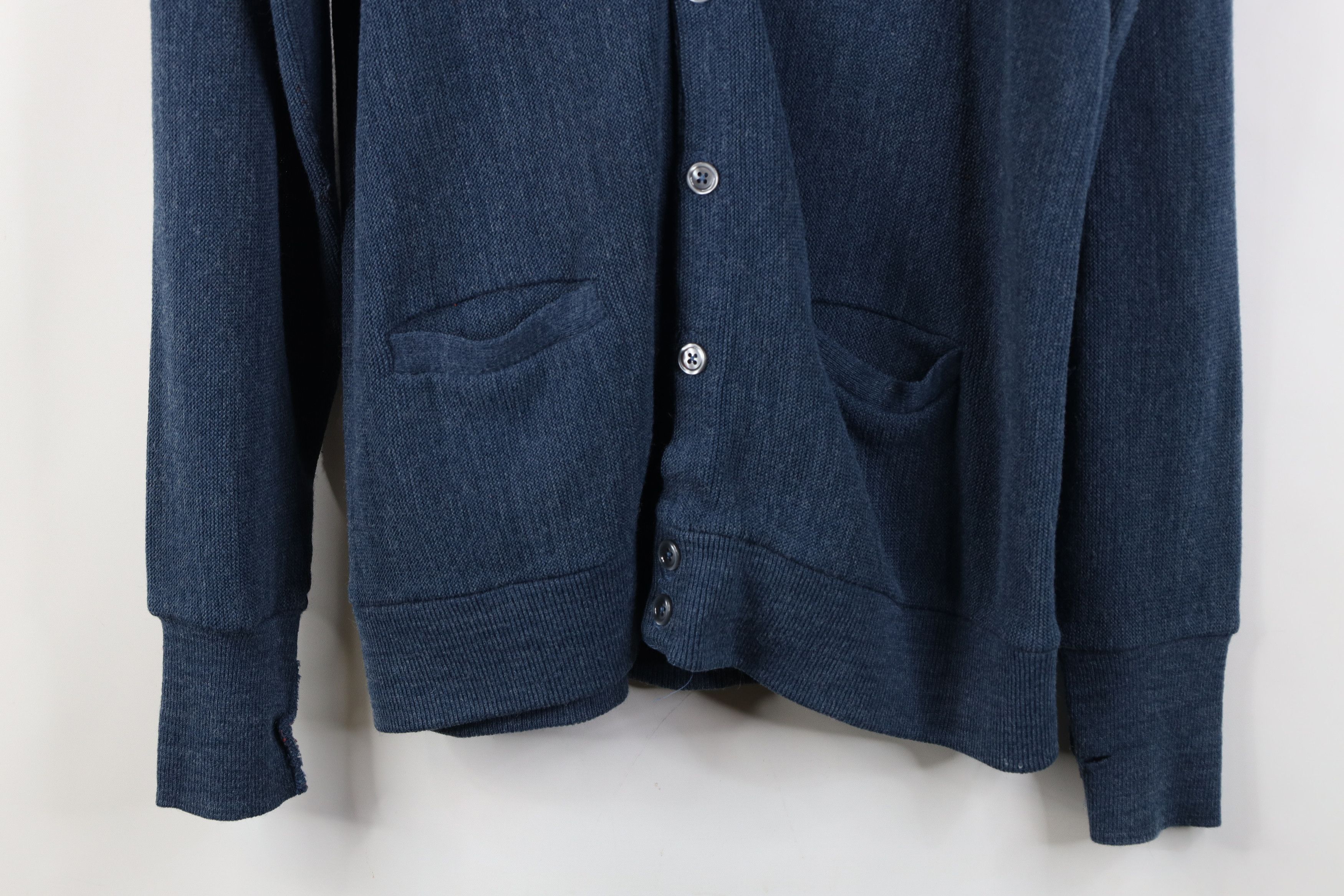 Vintage Vintage 70s Streetwear Blank Knit Cardigan Sweater Blue Size US L / EU 52-54 / 3 - 3 Thumbnail