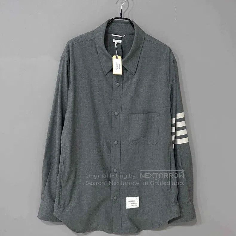 Thom Browne Thom Browne Striped Wool Shirt Jacket Grey Size US L / EU 52-54 / 3 - 1 Thumbnail