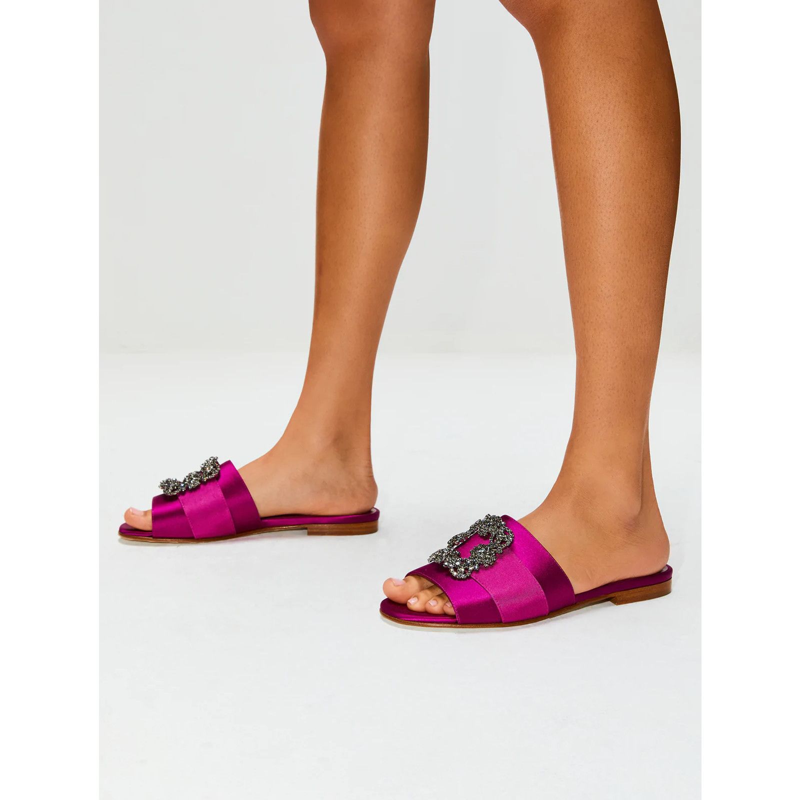 Manolo Blahnik Manolo Blahnik Martamod Hangisi Crystal Buckle Pink Satin Size US 7.5 / IT 37.5 - 7 Thumbnail