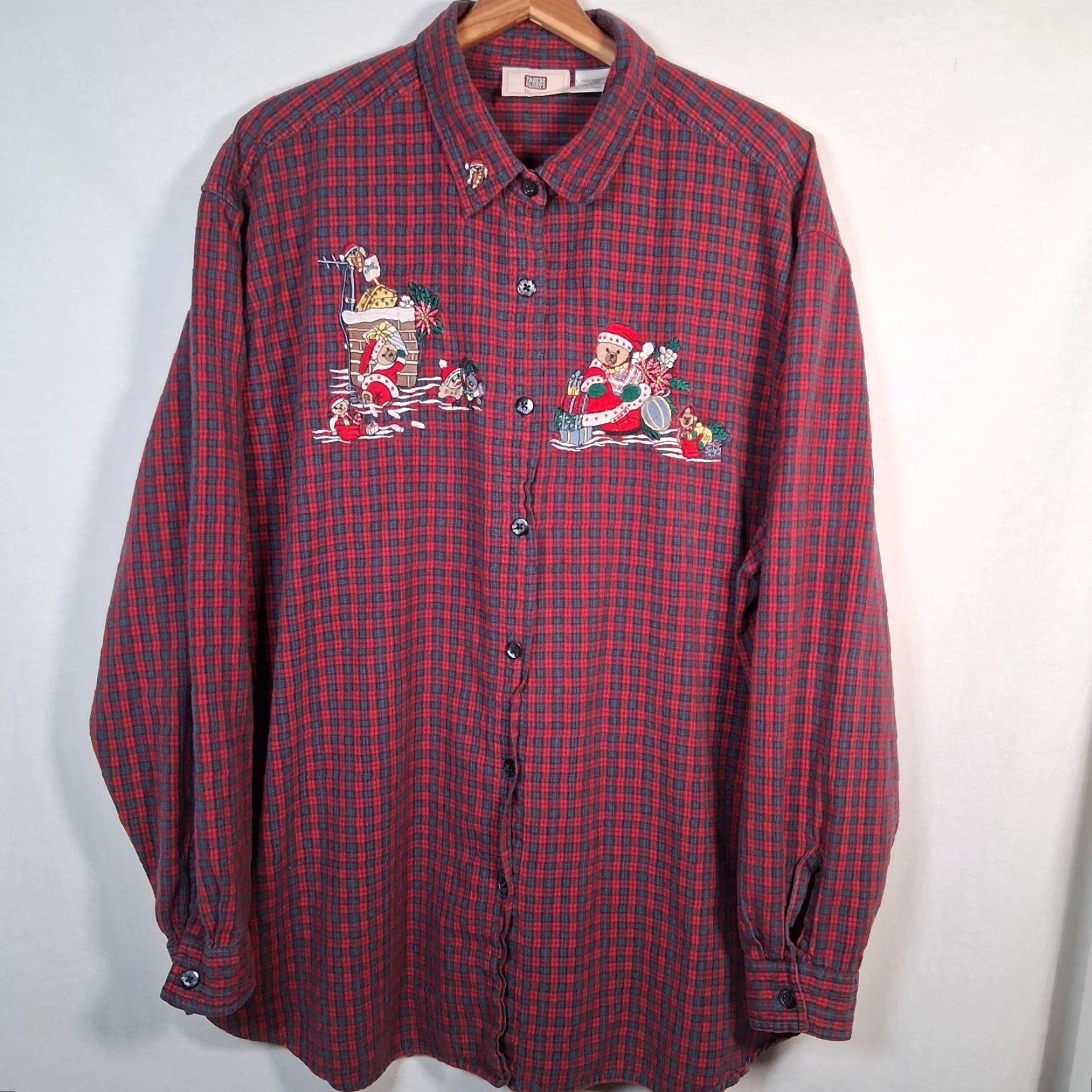 Faded Glory Faded Glory Christmas Shirt Women Plus Size 22W 24W Plaid Bear Santa Embroidered Button-Up Blouse Red Holiday Season Winter Womens Size 3XL / US 20-22 - 3 Thumbnail