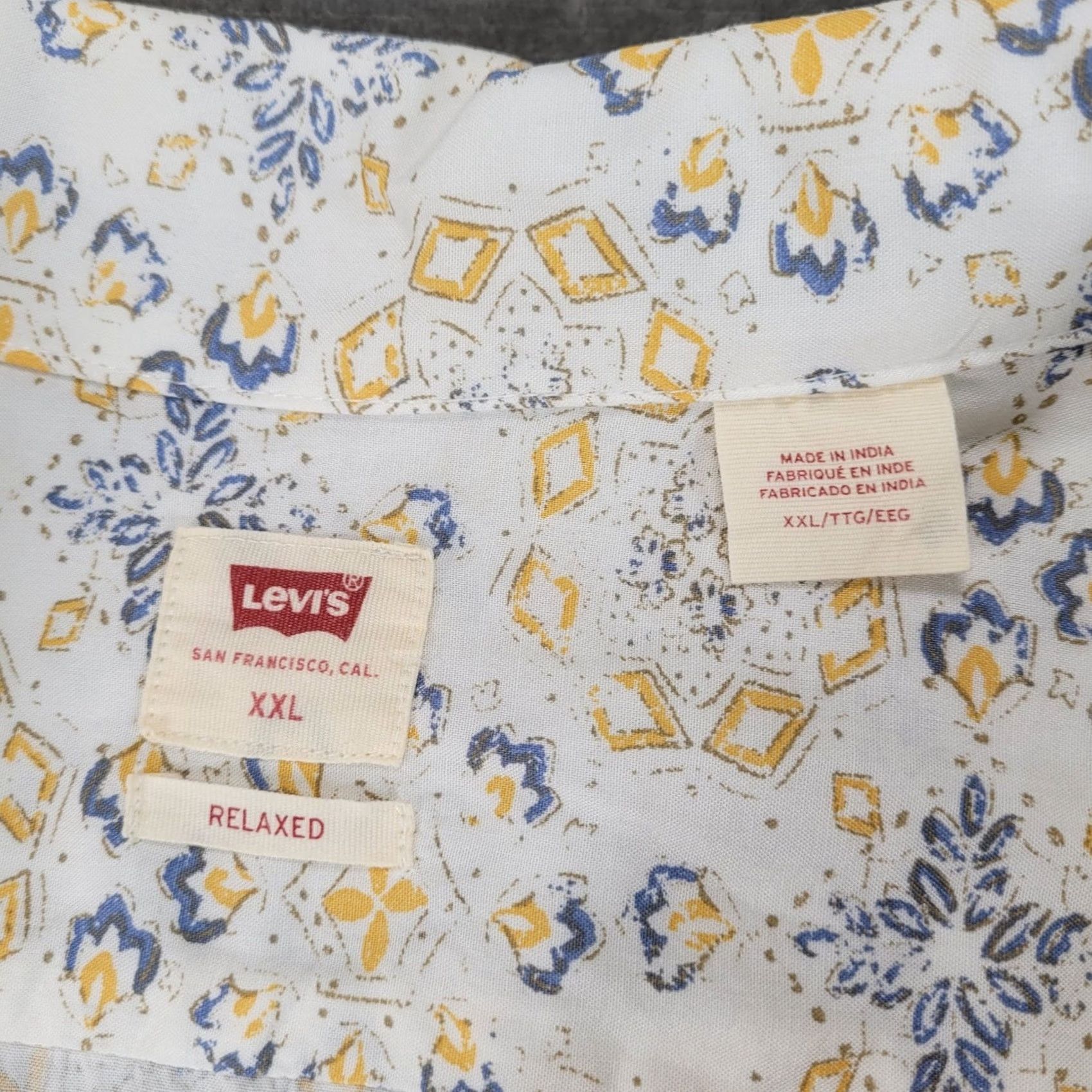 Levi's Levis Mens Classic Camper Shirt XXL White Blue Yellow Relaxed Fit Short Sleeve Size US XXL / EU 58 / 5 - 3 Thumbnail