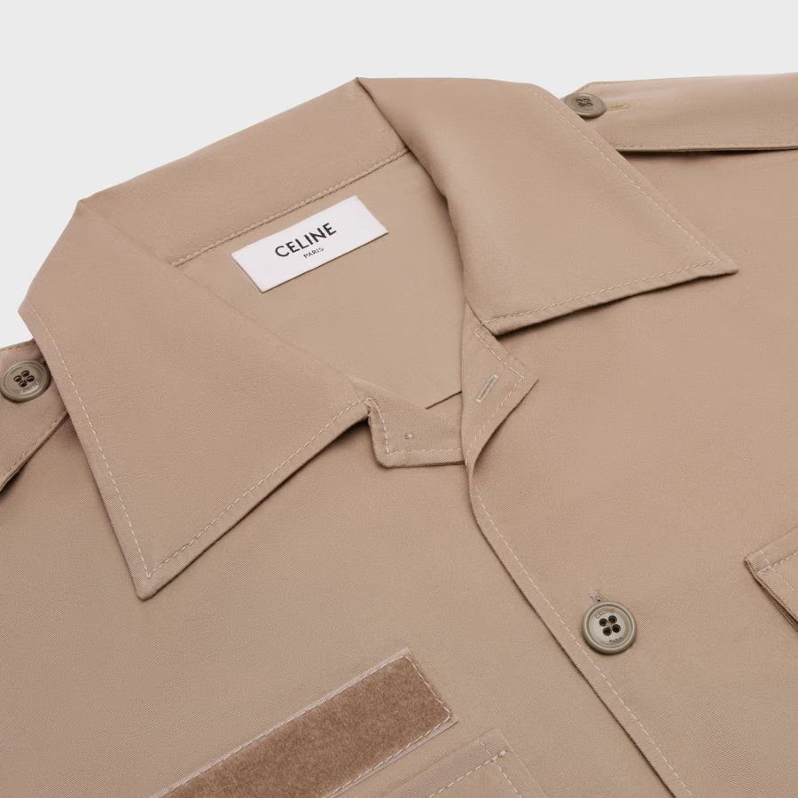 Celine o1loc1c0525 Velcro Shirt In Cotton Linen in Beige Size US M / EU 48-50 / 2 - 3 Thumbnail