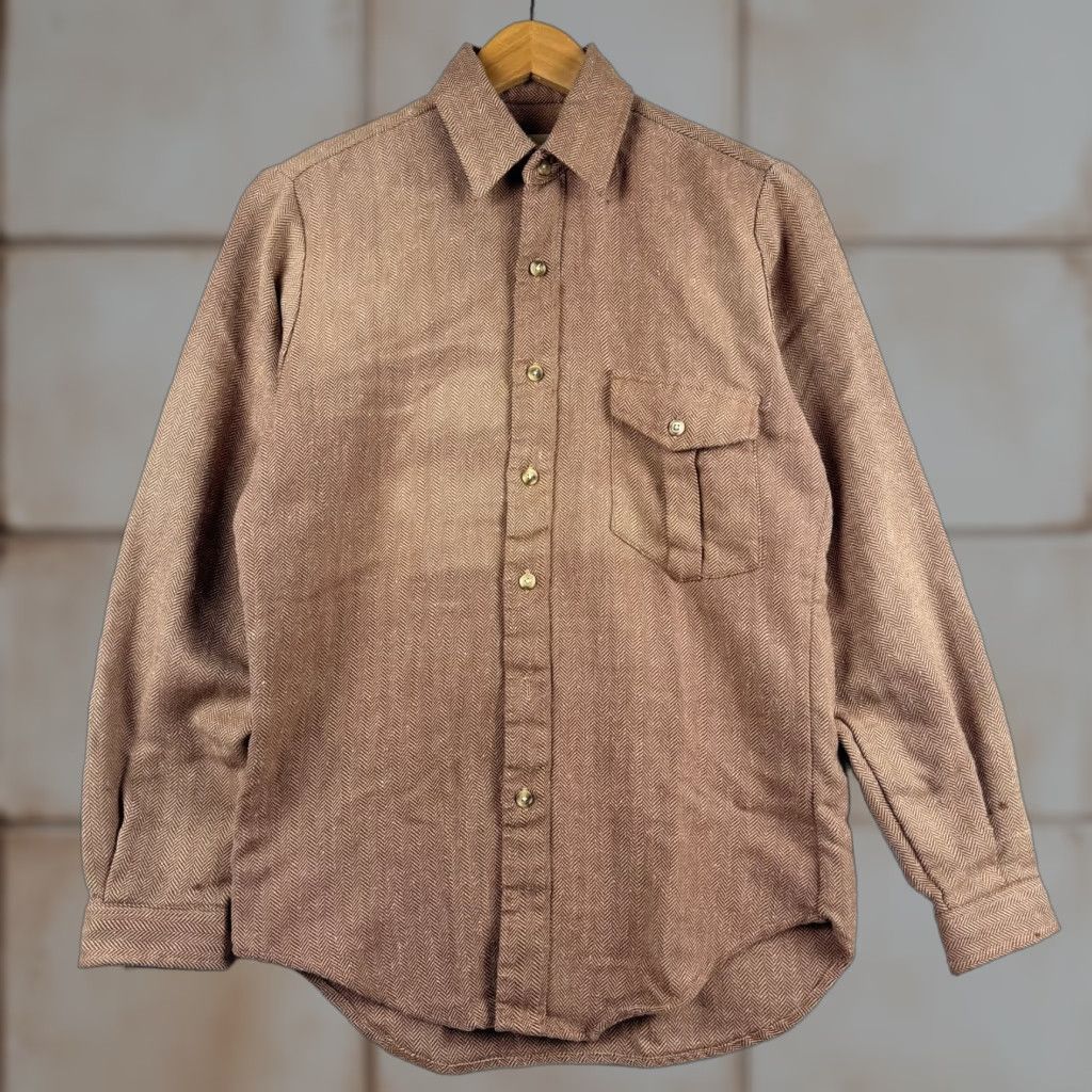 Sears VINTAGE Sears Mens Small Brown Herringbone Long Sleeve Button-Front Shirt 1970s Rockabilly Size US S / EU 44-46 / 1 - 1 Thumbnail