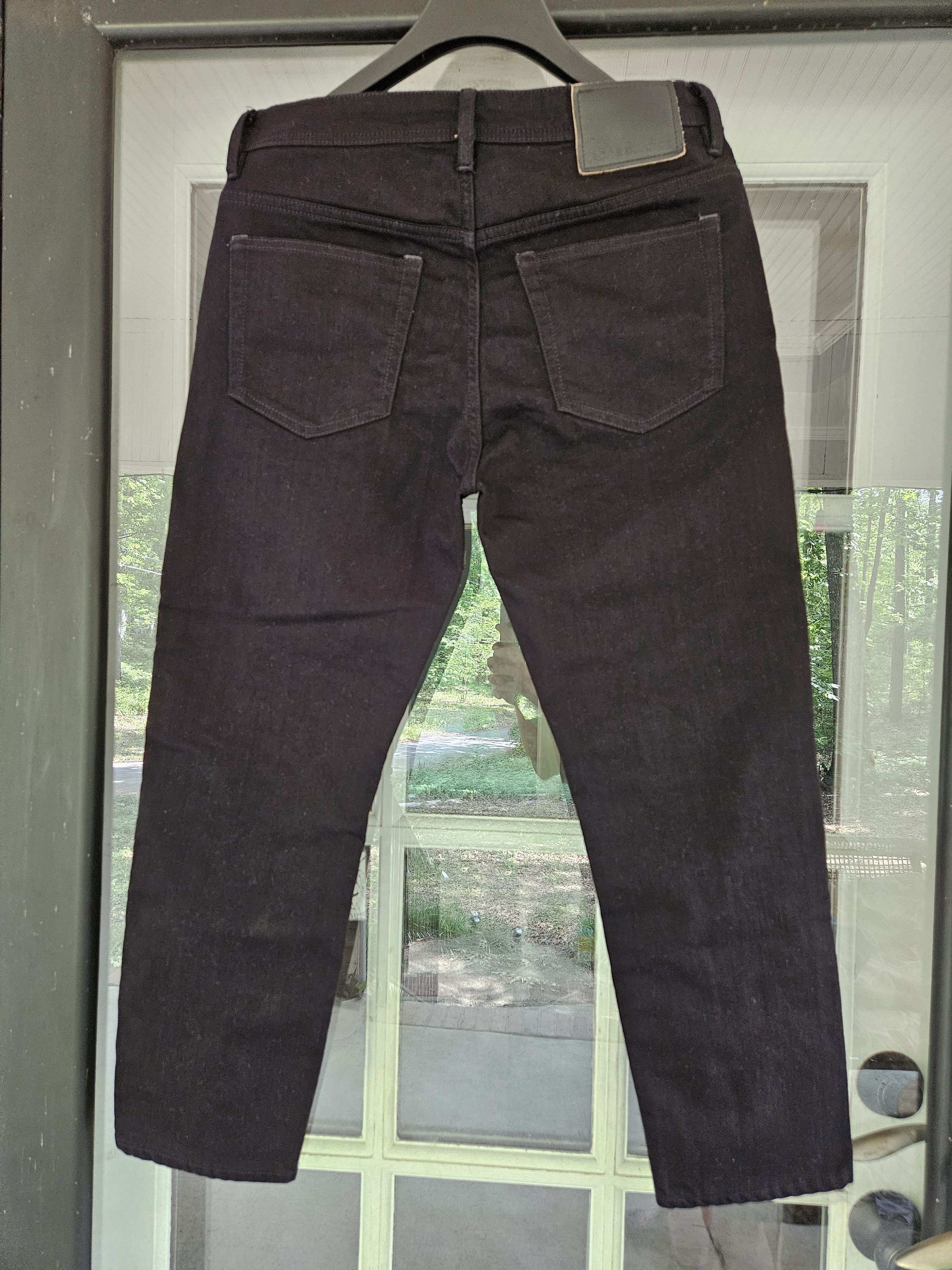 Acne Studios River Stay Black Leather Back Patch Denim Jeans Size US 31 - 1 Thumbnail