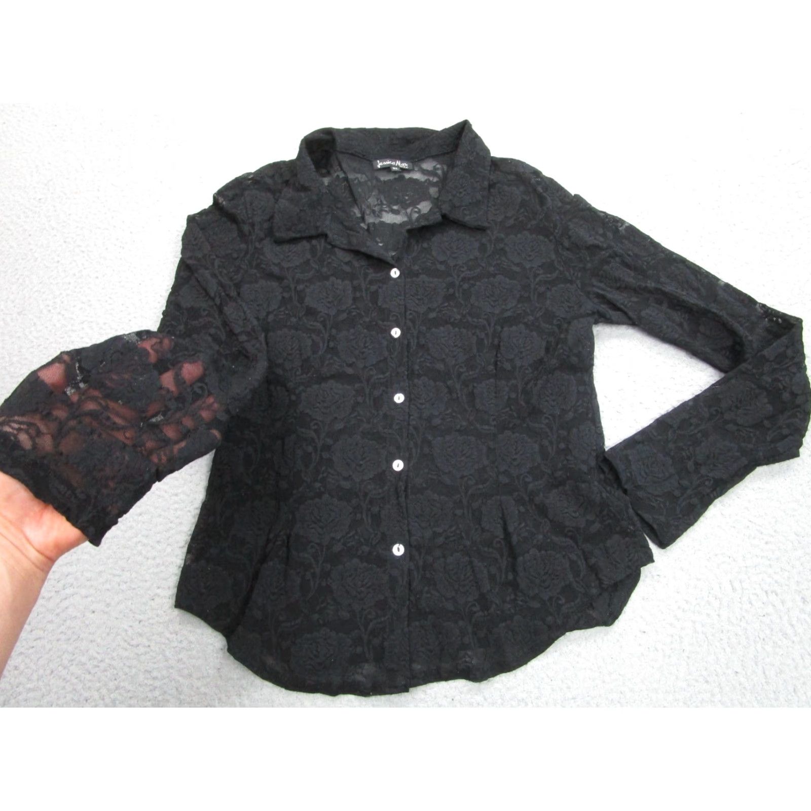 Vintage VINTAGE Jessica Max Sheer Layering Shirt Womens XL Long Sleeve Black Lace Floral Collared Button-Up Casual Modern Gothic Punk USA Womens Size XL / US 12-14 / IT 48-50 - 2 Thumbnail