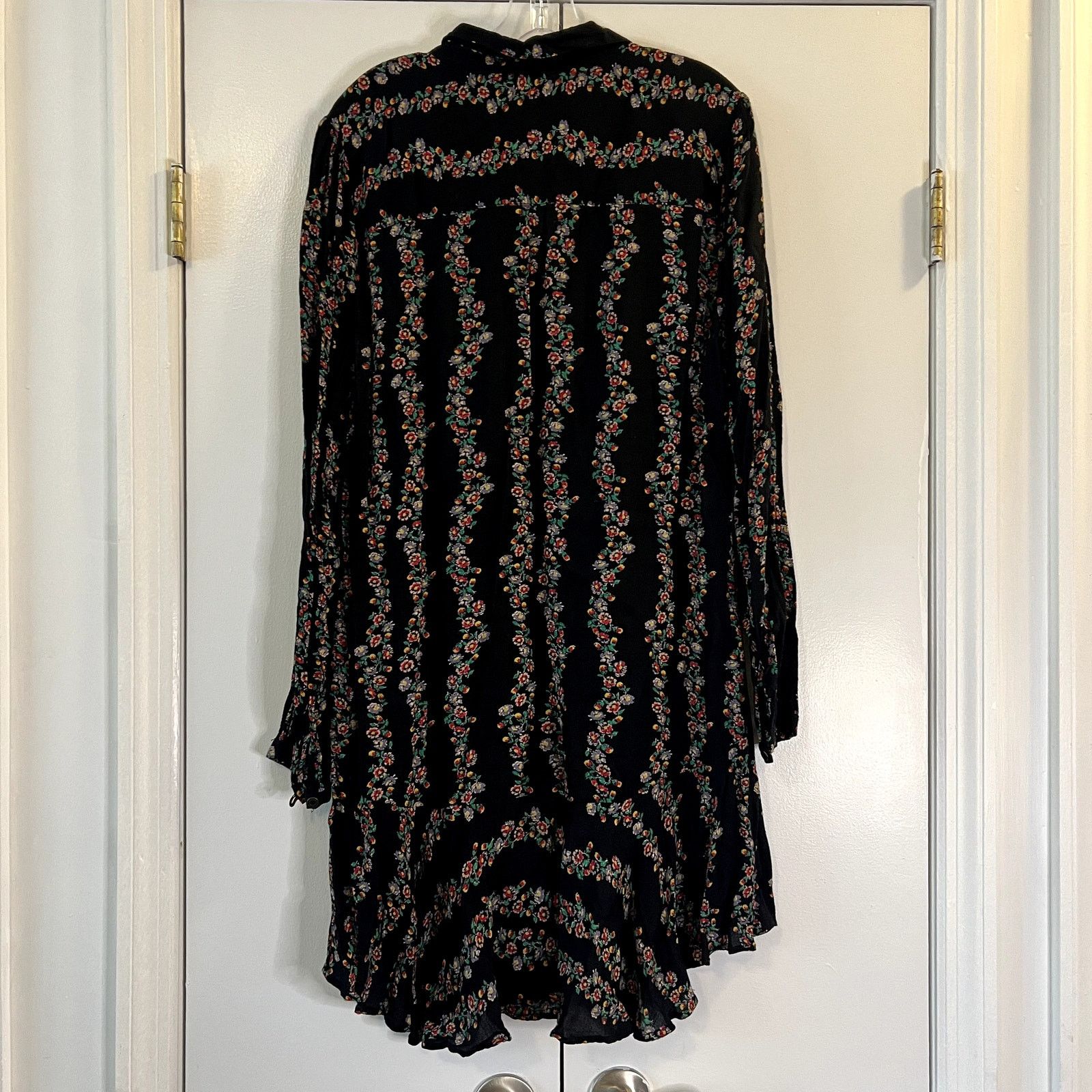 Free People Free People Boho Floral Buttondown Shirt Dress Black Combo Size L / US 10 / IT 46 - 8 Thumbnail