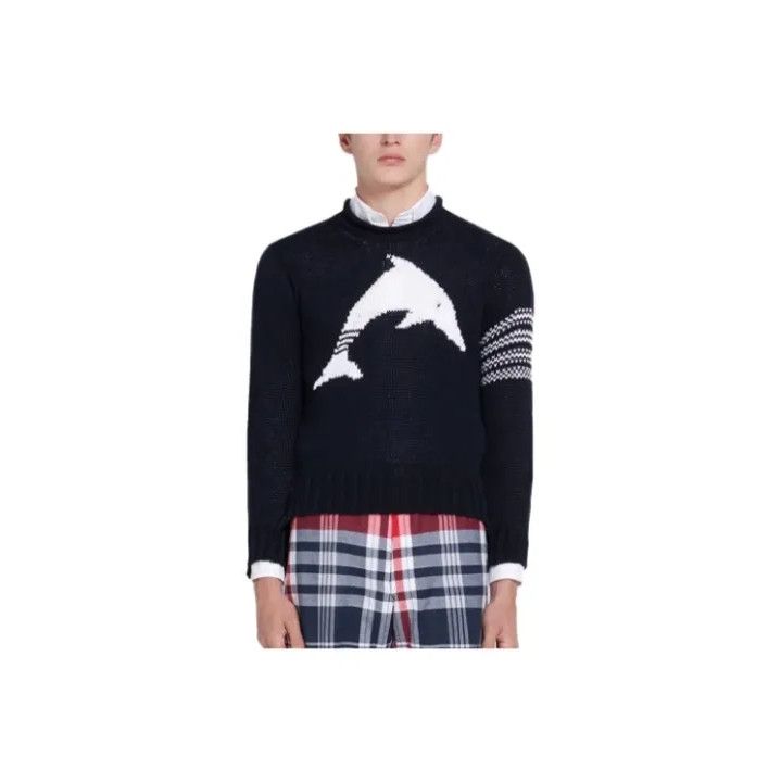 Thom Browne Thom Browne Navy Blue Dolphin Knit Sweater Size US M / EU 48-50 / 2 - 1 Thumbnail