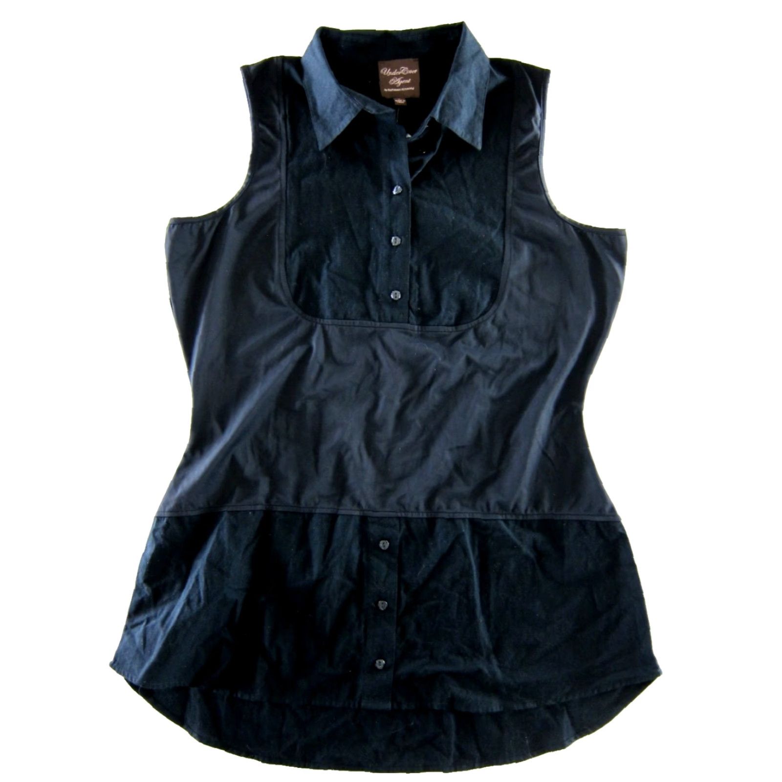 Undercover Under Cover Agent Black Stretch Sleeveless Collared Long Tunic Blouse Large Size L / US 10 / IT 46 - 2 Thumbnail