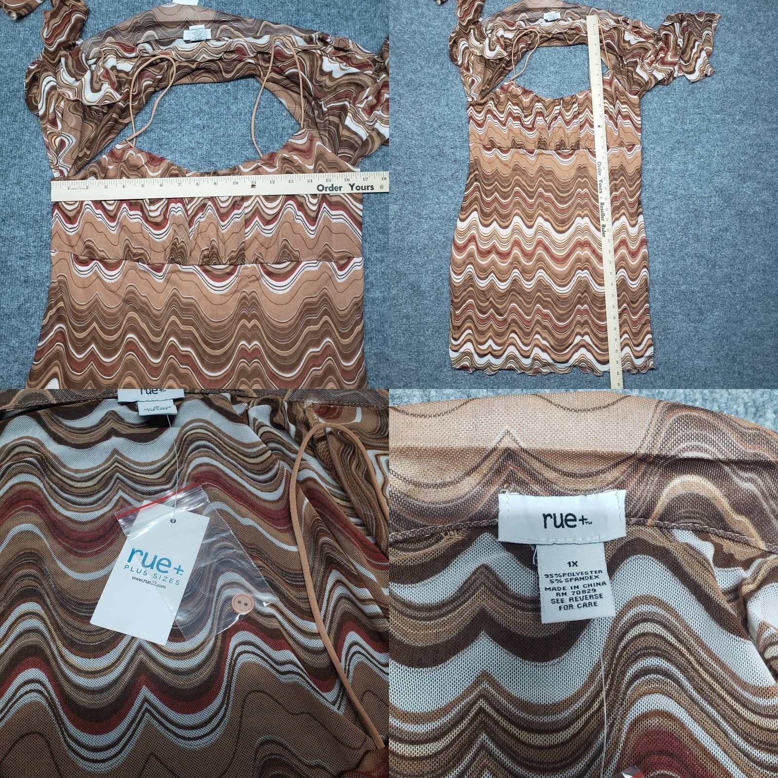 Vintage VINTAGE Rue21 Dress Womens Plus 1X Brown Wavy Retro Cardigan Jacket Long Sleeve 2pc New Size XL / US 12-14 / IT 48-50 - 8 Thumbnail