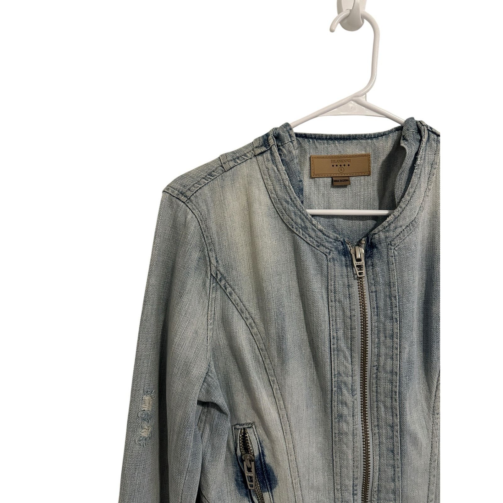 BLANKNYC BLANK NYC Blue Long Sleeve Zip Pocket Denim Zip Up Jacket Size S / US 4 / IT 40 - 4 Thumbnail