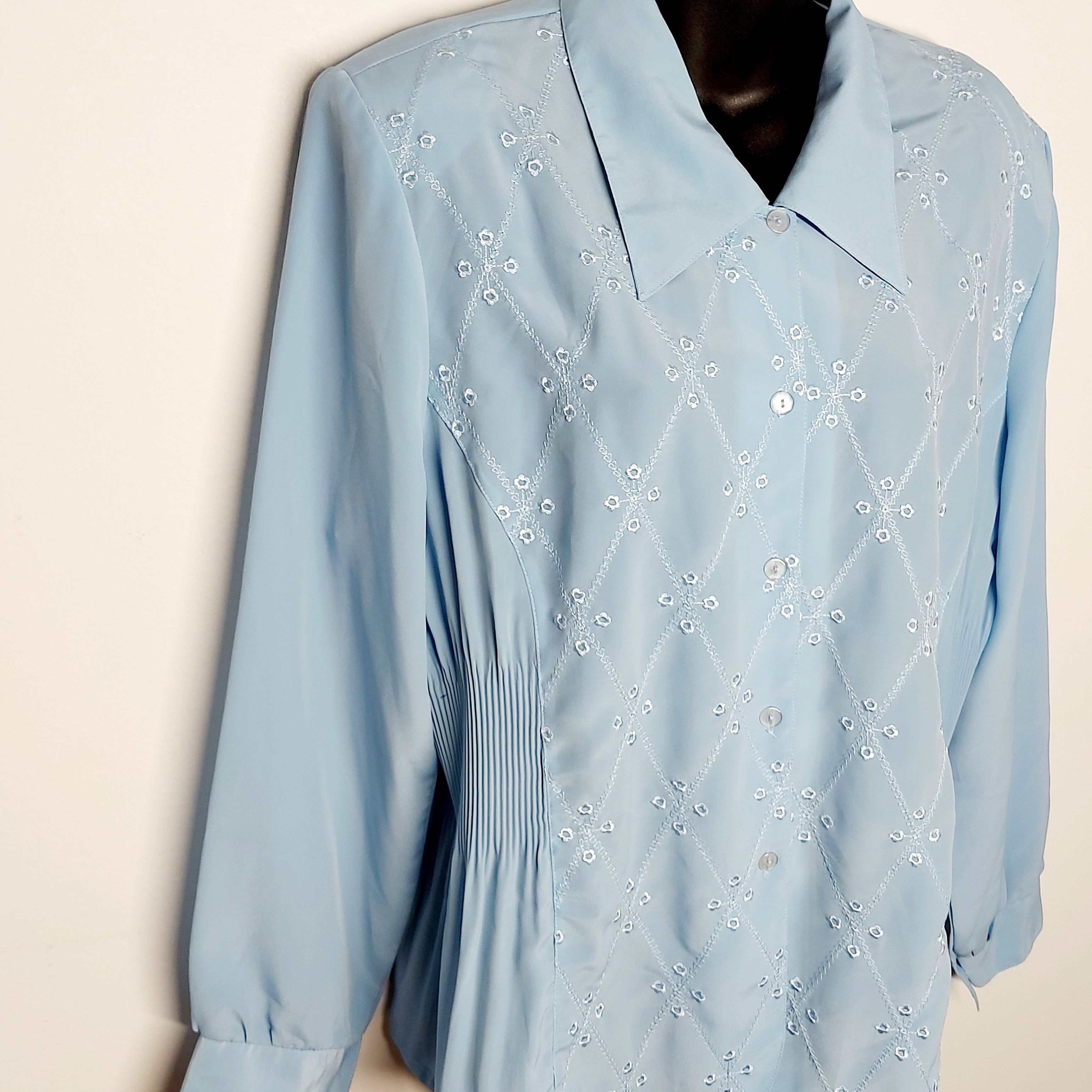 Vintage Vintage Blue Blouse Classic L Collard Long Sleeve Buttoned Size L / US 10 / IT 46 - 3 Thumbnail