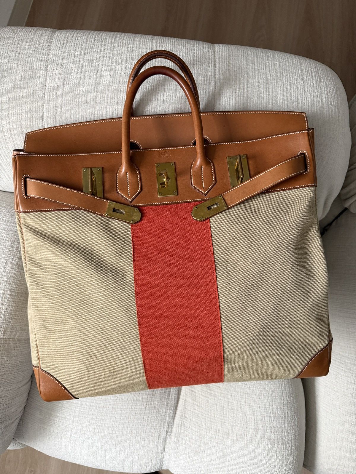 Hermes Birkin HAC 50 Naturel Barenia and Canvas Flag 2014 Size ONE SIZE - 16 Thumbnail