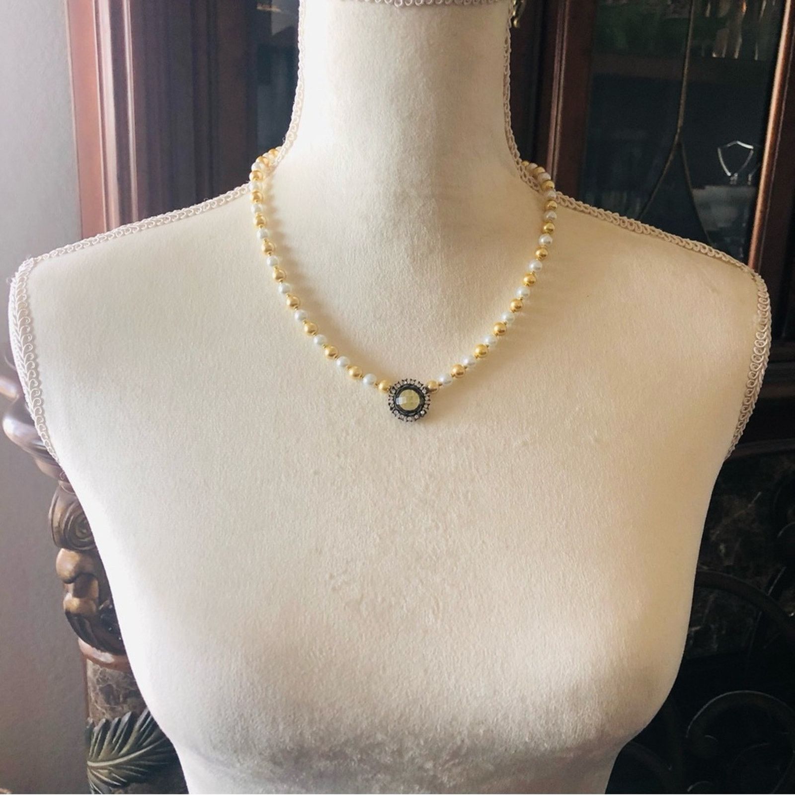 Handmade Handcrafted repurpose citrine pendant Pearl necklace Size ONE SIZE - 5 Thumbnail