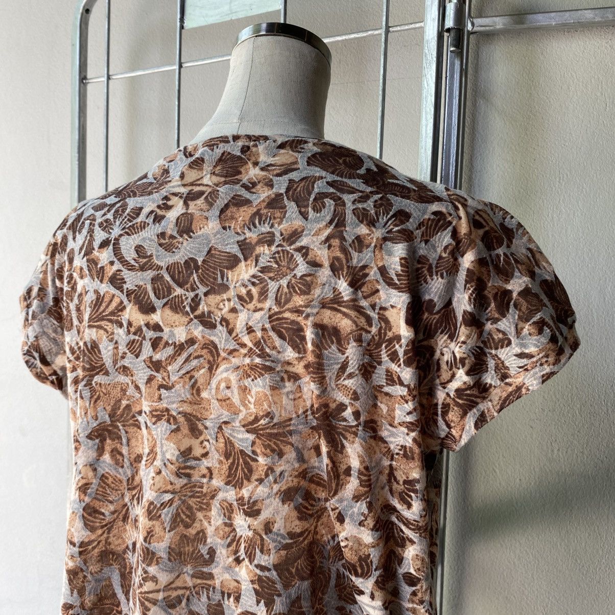 Issey Miyake Plantation Brown Leaf Print Short Sleeve Blouse Size M / US 6-8 / IT 42-44 - 19 Thumbnail