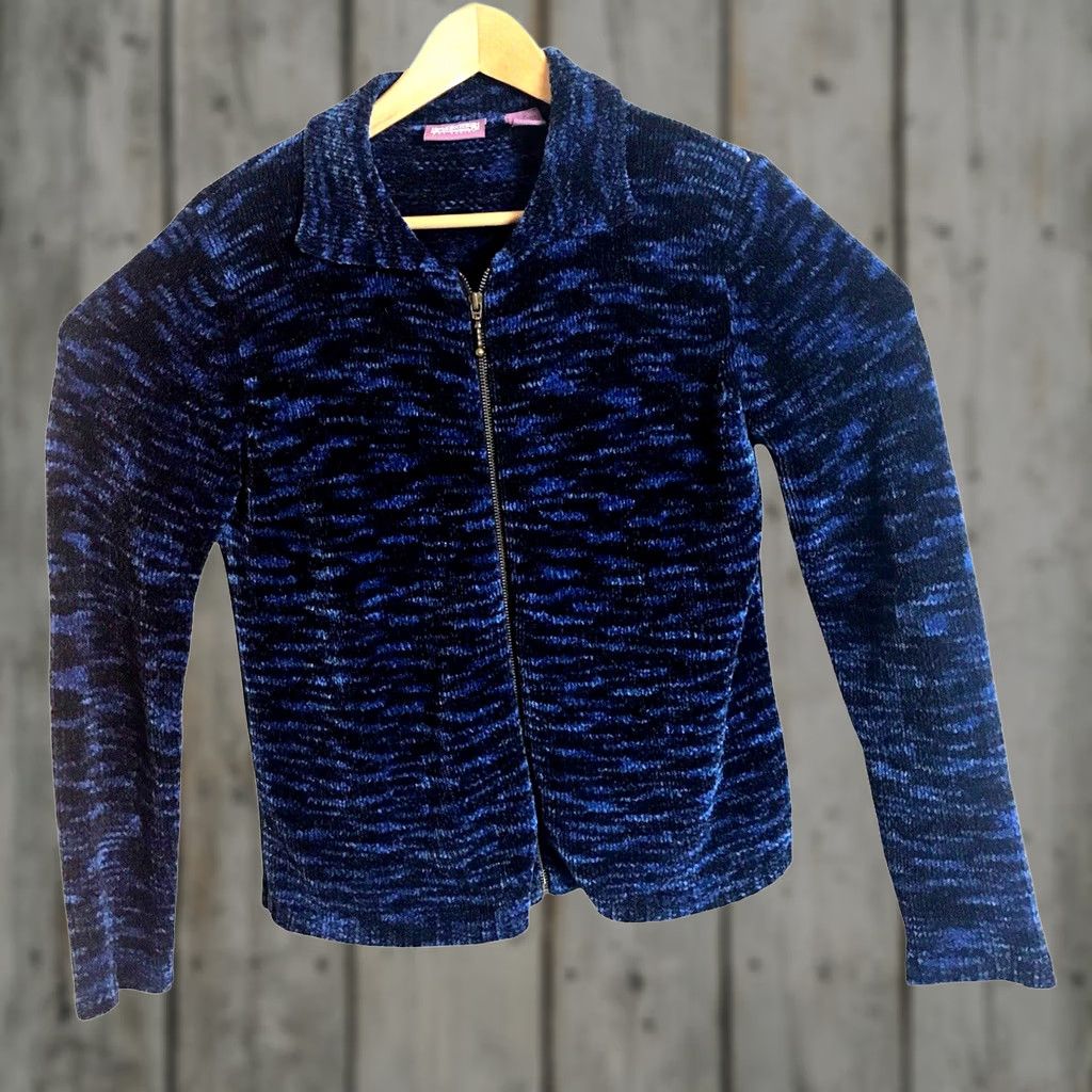 Velour Premier International Velour Sweater Jacket Womens Medium Blue Full Zip Casual Size M / US 6-8 / IT 42-44 - 1 Thumbnail