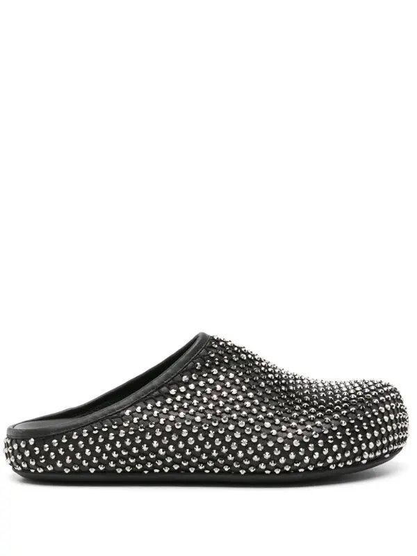 Marni o1w1db11225 Rhinestone-Embellished Leather Slippers in Black Size US 11 / EU 44 - 1 Thumbnail
