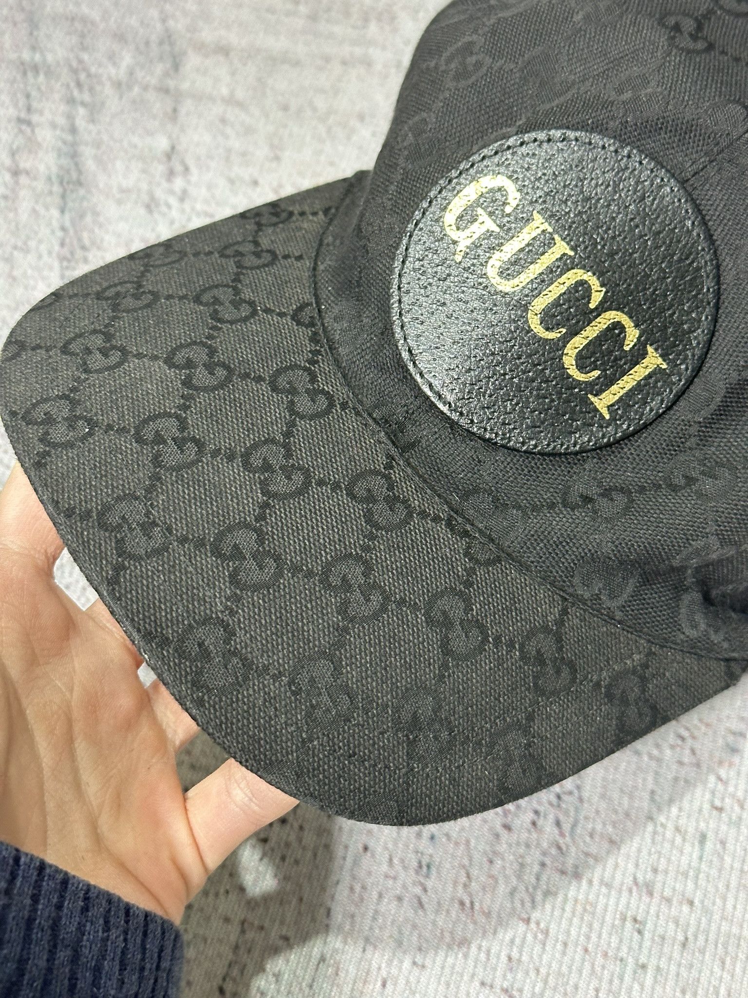 Gucci Gucci Hat GG Monogram Leather Patch Logo Black Size ONE SIZE - 3 Thumbnail