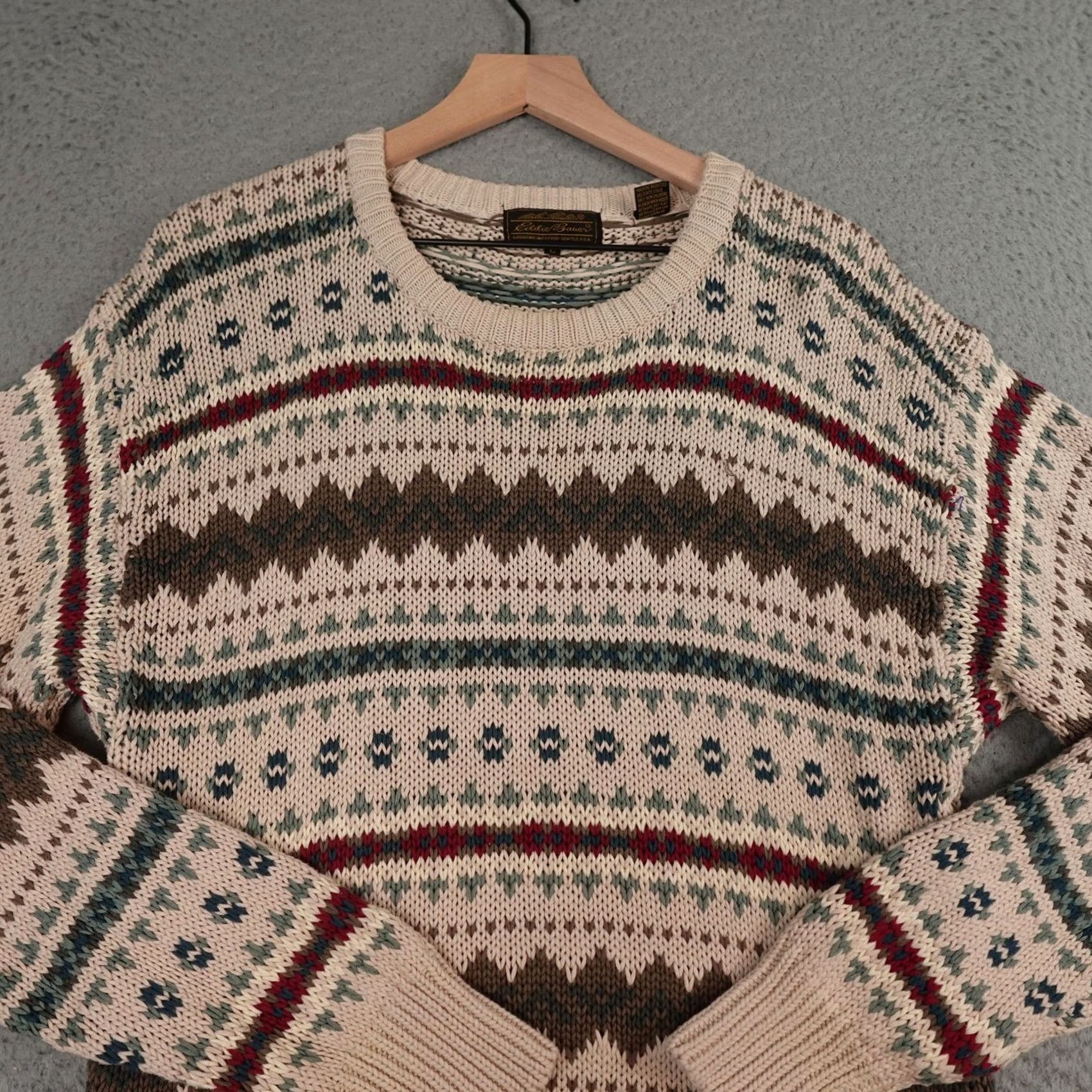 Eddie Bauer VINTAGE Eddie Bauer Sweater Mens Large Brown Geometric Knit Crewneck 90s Size US L / EU 52-54 / 3 - 4 Thumbnail