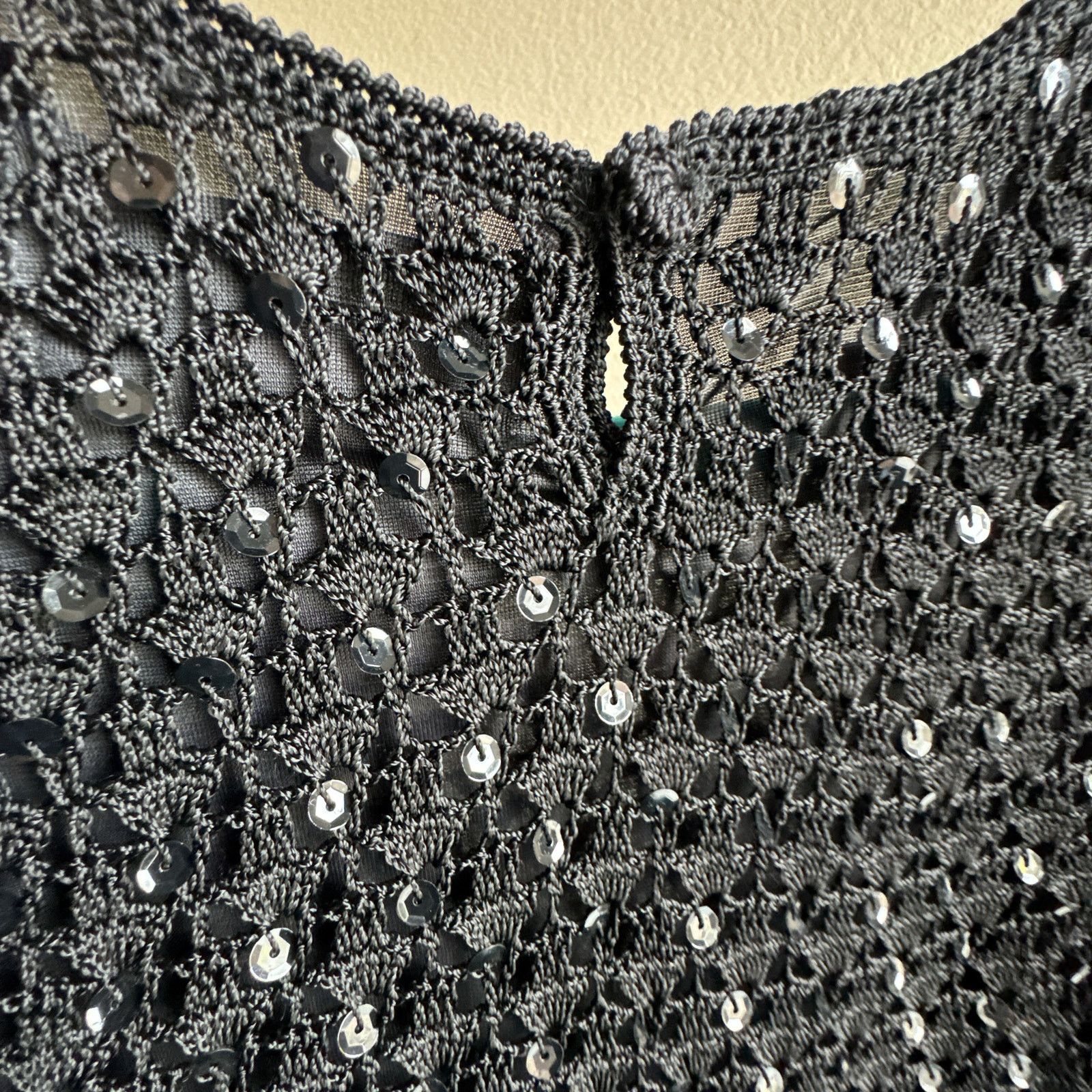Other Vintage Papell Boutique Evening Black Sequin Top Crochet Size S / US 4 / IT 40 - 5 Thumbnail