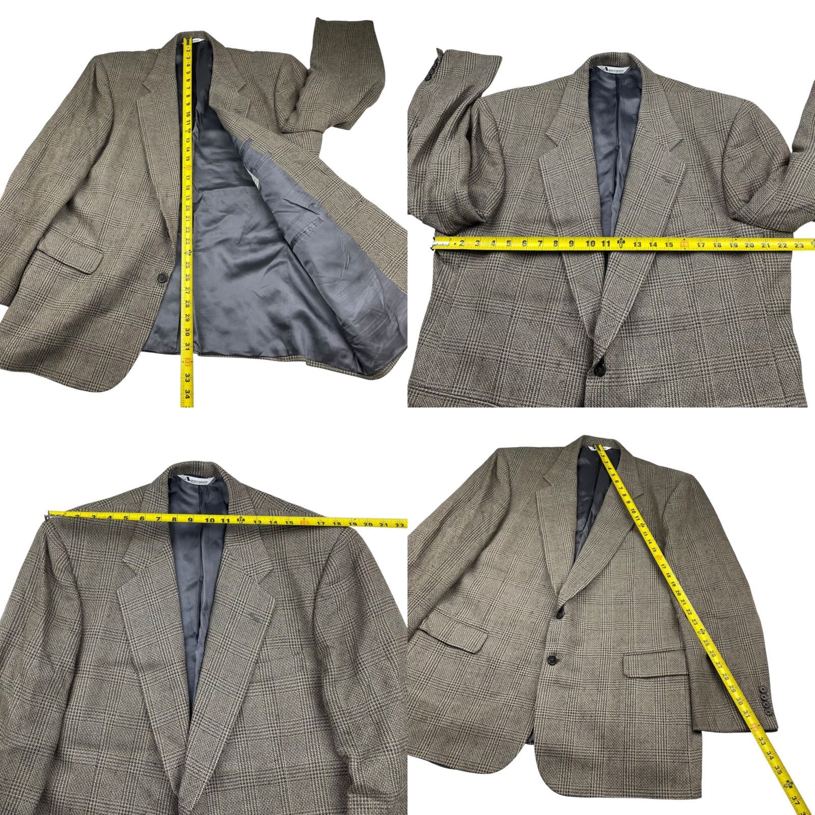 Aquascutum VINTAGE Aquascutum Blazer Jacket Single-Breasted Two-Button Wool Tweed Plaid Beige Gray Tan 46R US Made Mens Size 46R - 8 Thumbnail
