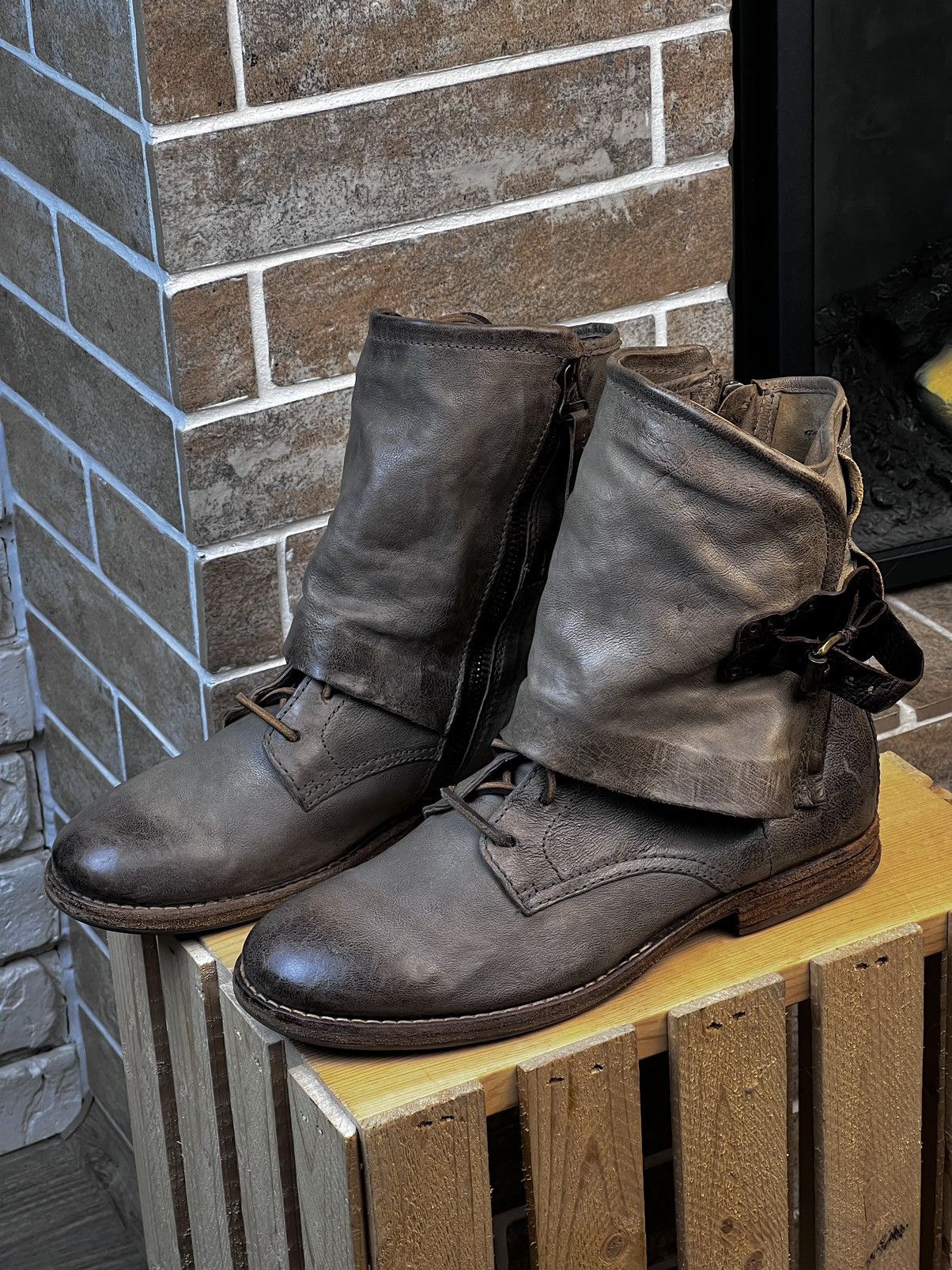A.S.98 A.S.98. Airstep Grey Leather Biker Ankle Boots Size US 8 / IT 38 - 7 Thumbnail