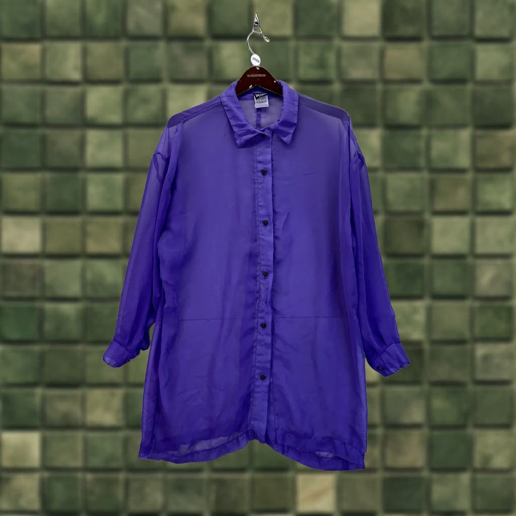 Vintage VINTAGE Knapp Studios Shirt Dress Womens Small USA Made-8655 Pink Purple Sheer Polyester 1990s-2000s Men/Women? Size S / US 4 / IT 40 - 1 Thumbnail