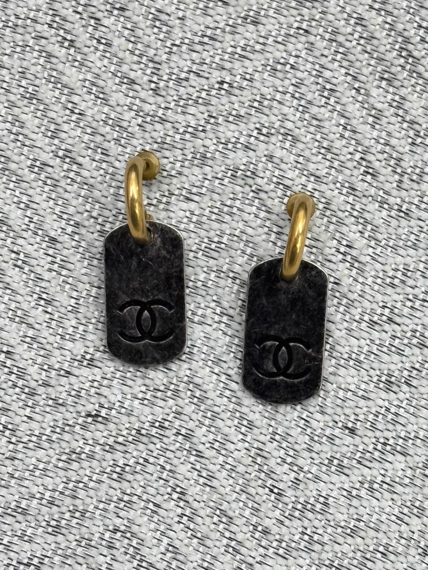 Chanel Chanel Vintage Metal Tag Earrings Size ONE SIZE - 1 Thumbnail