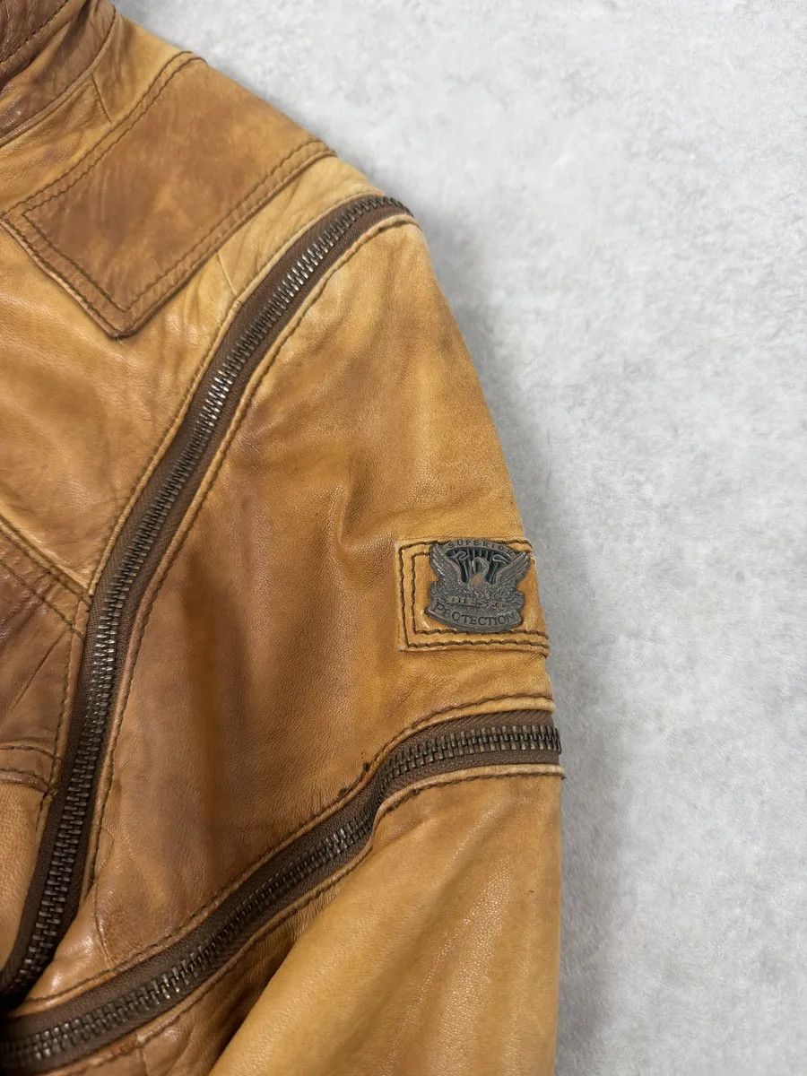 Diesel 2000s Diesel Sun Faded Brown Multi-Zip Leather Jacket Size US M / EU 48-50 / 2 - 9 Thumbnail