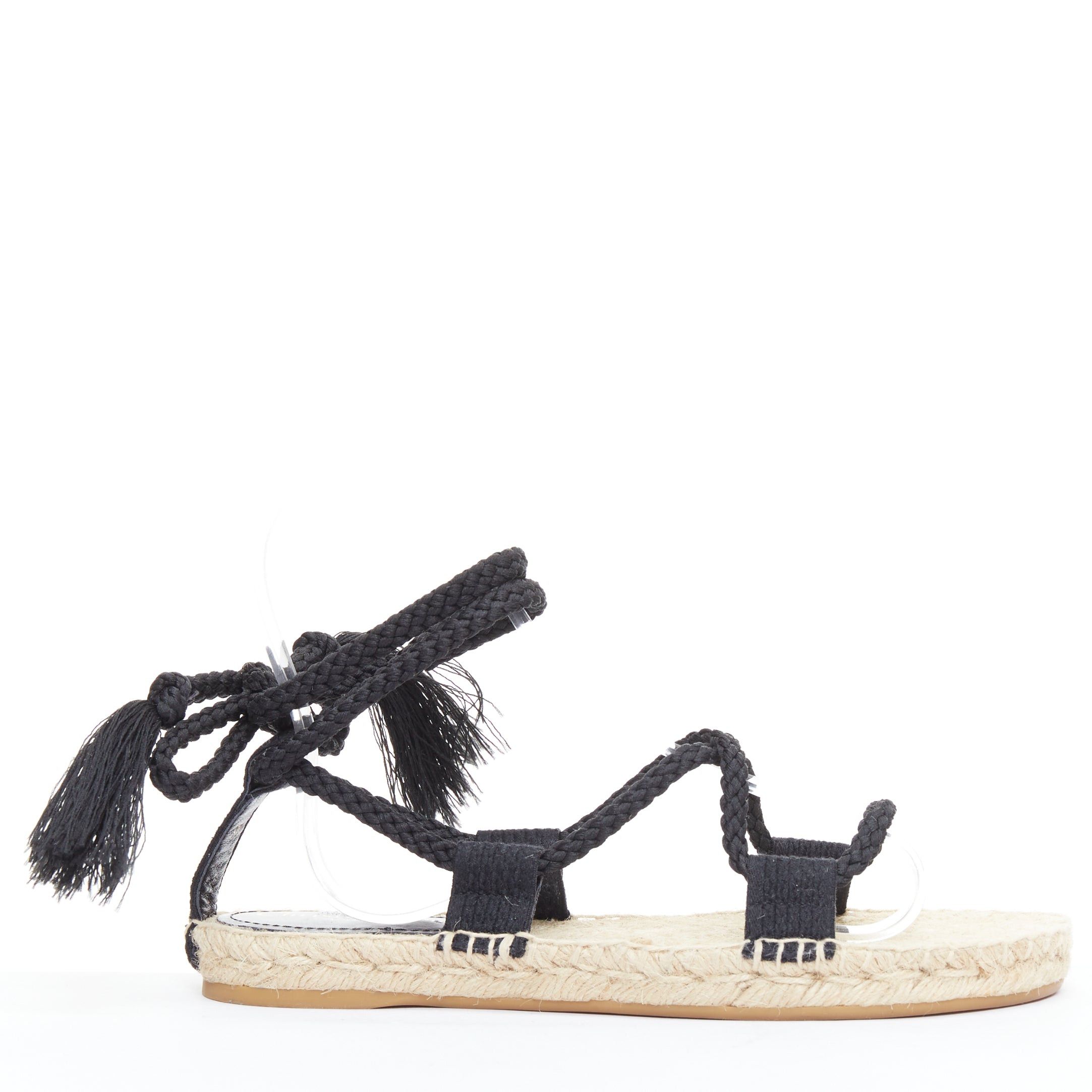 Dior DIOR 2020 Diorexpress black embroidered cotton rope tie jute sandals EU37 Size US 7 / IT 37 - 1 Thumbnail