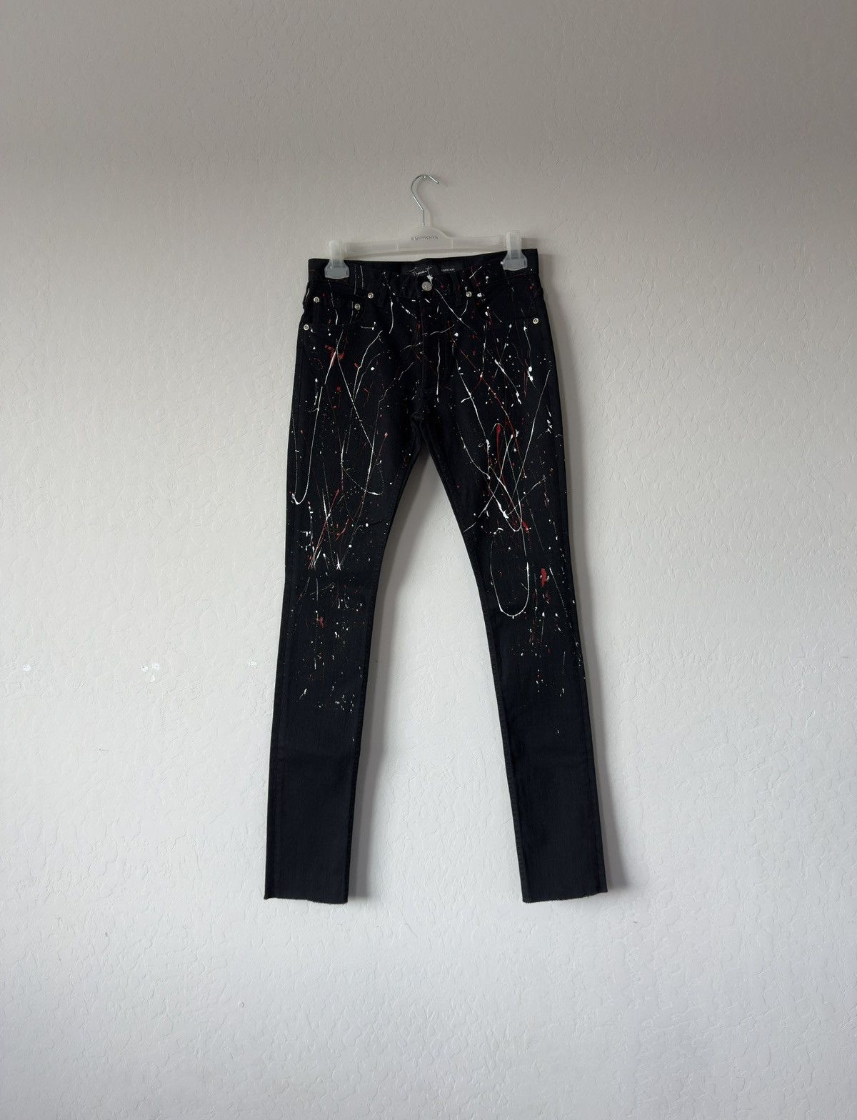 $900 Handmade Paint Splatter Black Denim Pants