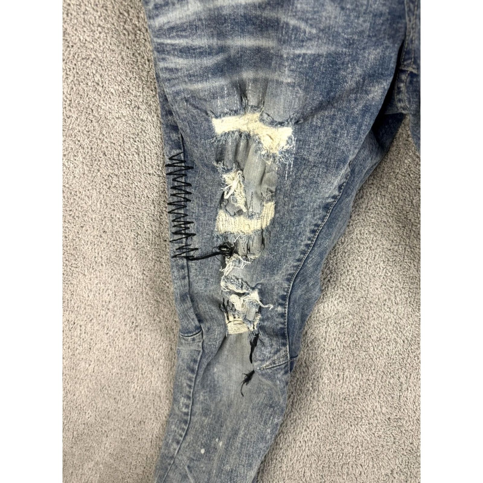 Denime Smoke Rise Jeans Mens 38x32 Slim Blue Distressed Paint Splatter Denim Grunge 90s Mens Size US 38 / EU 54 - 6 Thumbnail
