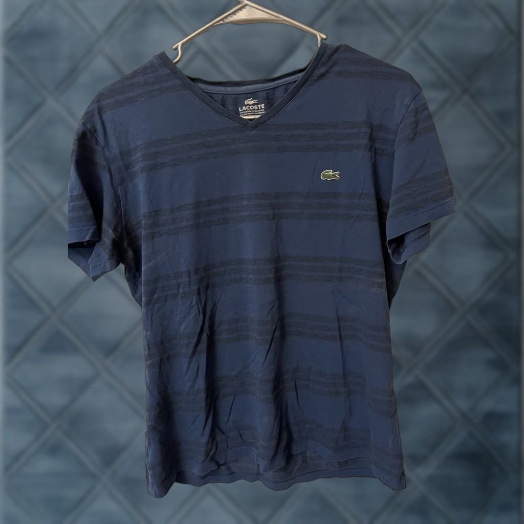 Lacoste Lacoste Men's Regular Fit Striped V-Neck T-Shirt Size 3 Blue Size US S / EU 44-46 / 1 - 1 Thumbnail