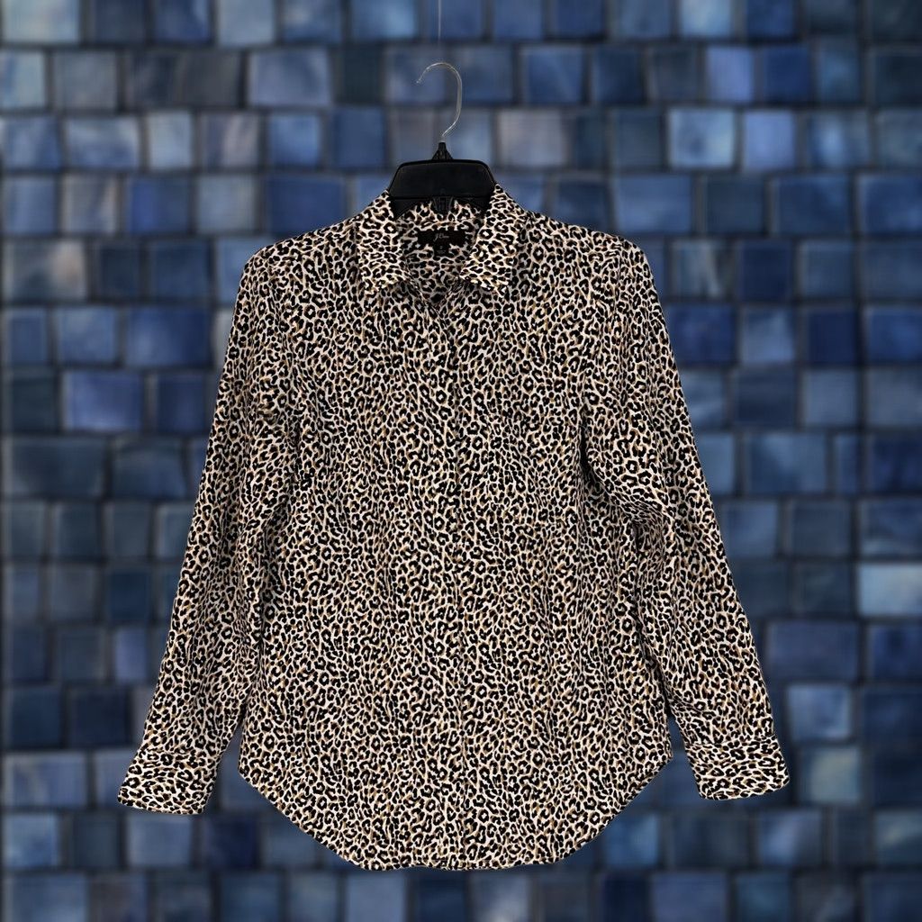 J.Crew J.CREW Shirt Womens 2 Brown Leopard Print Silk Button-Up Long Sleeve Collared Shirt Womens Regular Size 2 Leopard Womens Mens? Size XS / US 0-2 / IT 36-38 - 1 Thumbnail