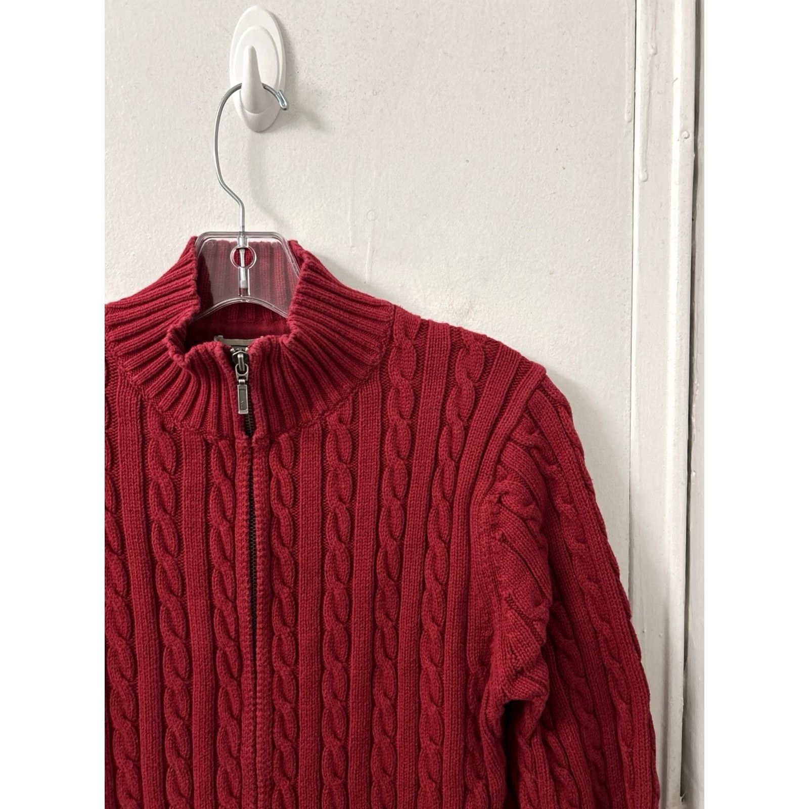 Vintage LL Bean Sweater Cardigan Womens Size M Red Full Zip Cable Knit Mock Neck Long Sleeve 0FBH1 Size M / US 6-8 / IT 42-44 - 4 Thumbnail