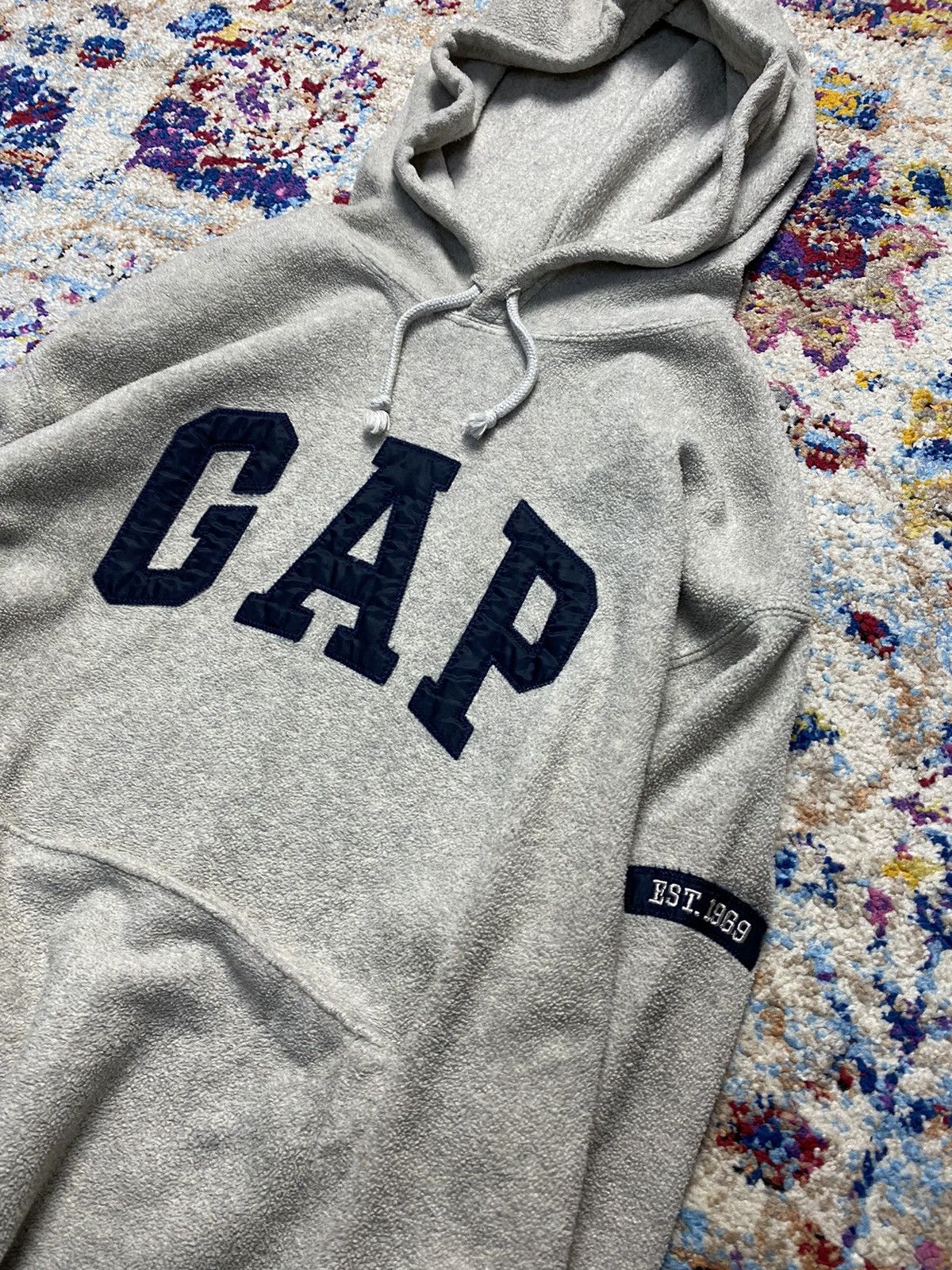 Gap × Vintage Vtg 90s GAP Abstract Fur Lining Pull Over Hoodie Size US M / EU 48-50 / 2 - 3 Thumbnail