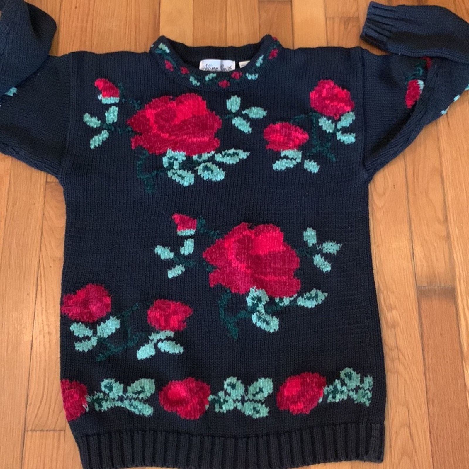 Vintage 80’s Allison Smith Roses floral chenille sweater Size M / US 6-8 / IT 42-44 - 9 Thumbnail