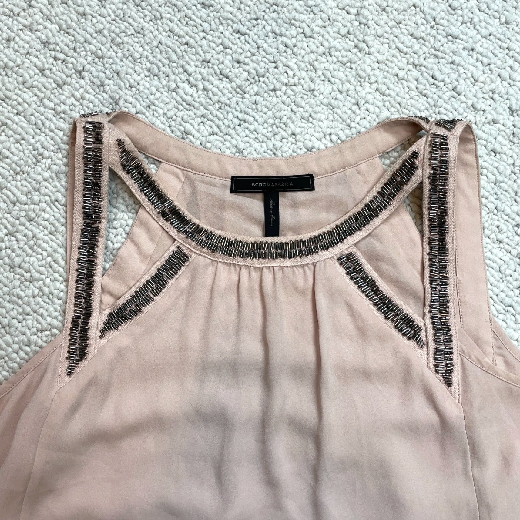 Bcbgmaxazria BCBGMAXAZRIA Blouse Top Womens Medium Pink Sleeveless Tank Round Neck Decoration Metal Casual Party/Cocktail Shirt Womens M Pink Metal Decorator Size M / US 6-8 / IT 42-44 - 2 Thumbnail