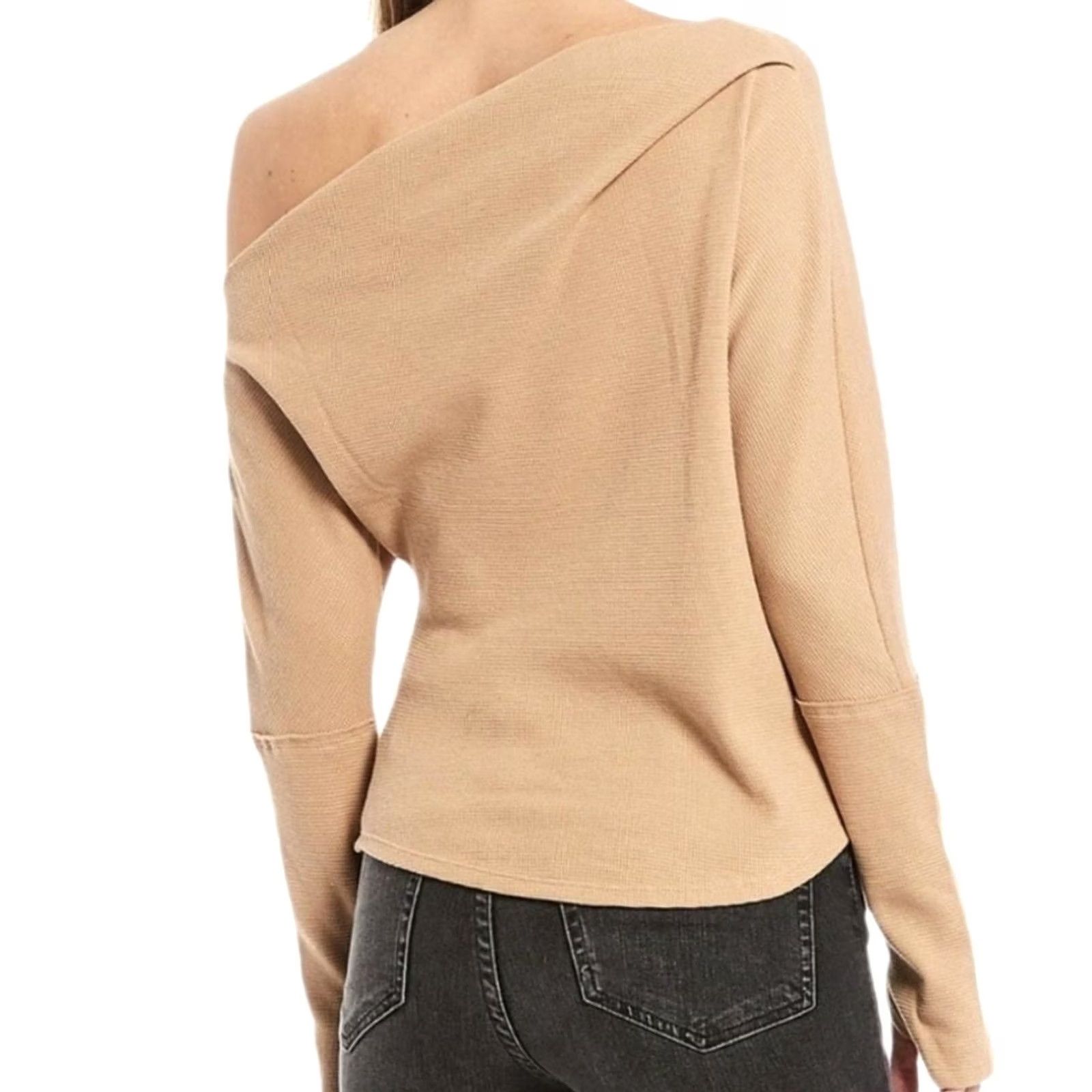 Vintage We The Free Shirt Womens Small Beige One Shoulder Waffle Knit Long Sleeve Top Size S / US 4 / IT 40 - 3 Thumbnail