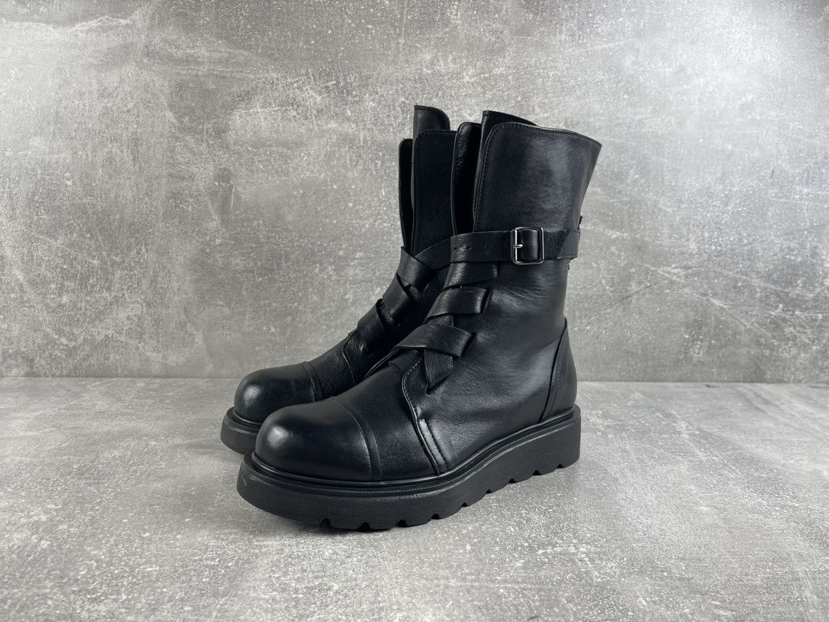 Genuine Leather Avant Garde Gramar Glam Rock Black Leather Moto Buckle Boots Size US 7 / IT 37 - 1 Thumbnail