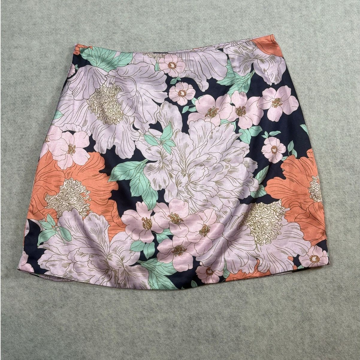 Lulus Lulus Floral Mini Skirt Pink Orange Blue Side Slit #0524 Size 30" / US 8 / IT 44 - 3 Thumbnail