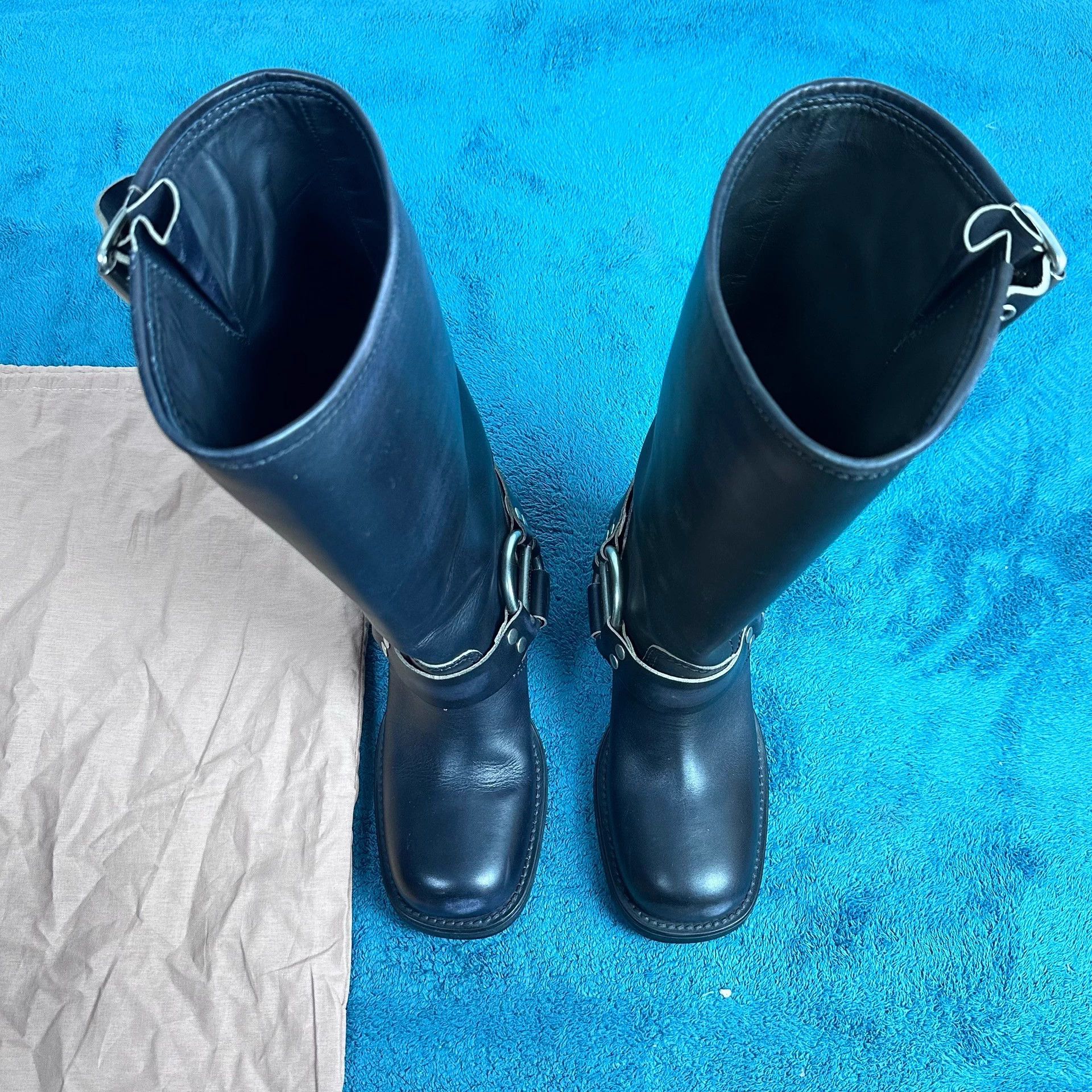 Miu Miu MIU MIU Buckle Distressed Knee-High Boots Black EU37 Size US 6 / IT 36 - 1 Thumbnail