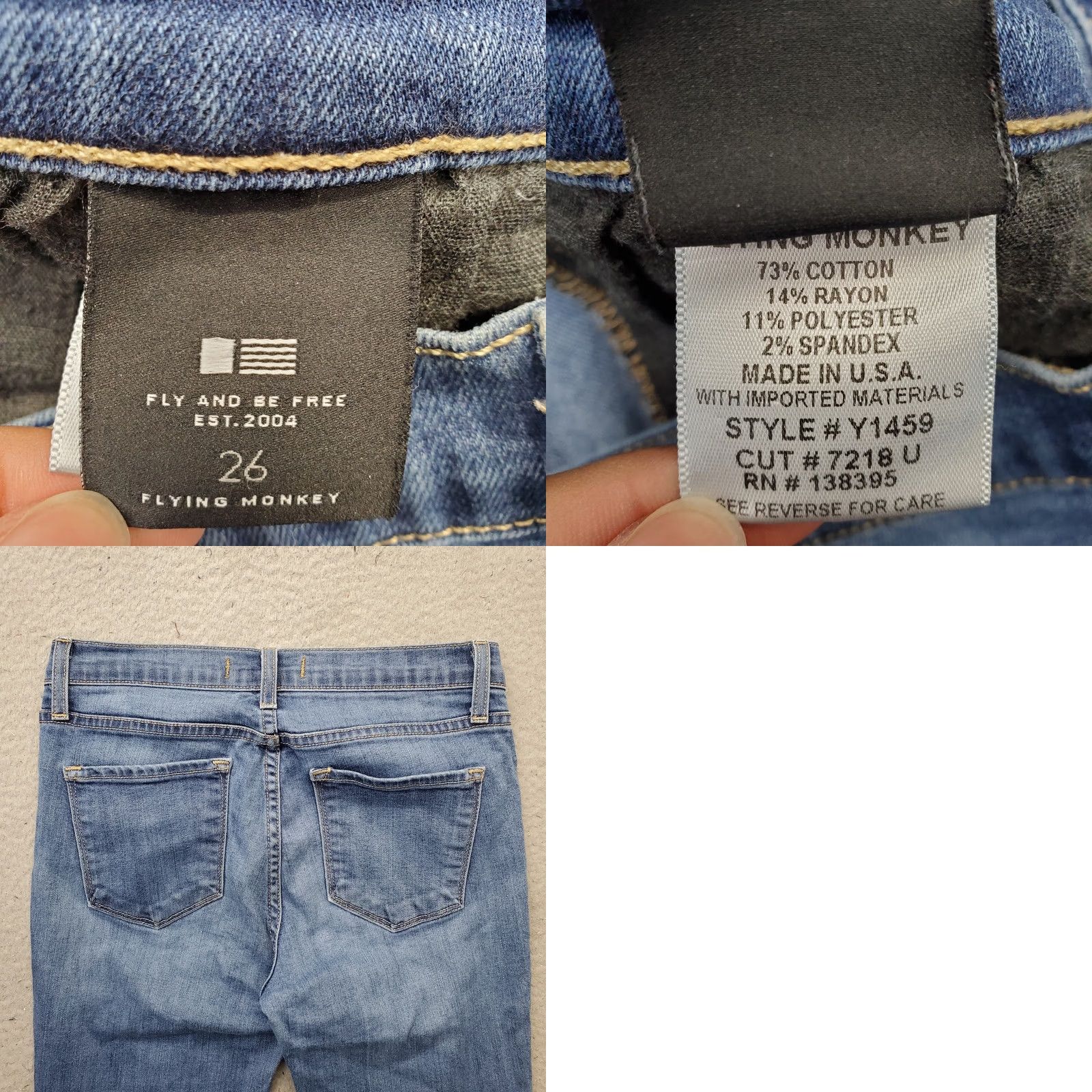 Vintage Flying Monkey Jeans Women 26 Blue Denim Stretch Boho Raw Hem Distressed Made USA Jeans Size 26" / US 2 / IT 38 - 8 Thumbnail